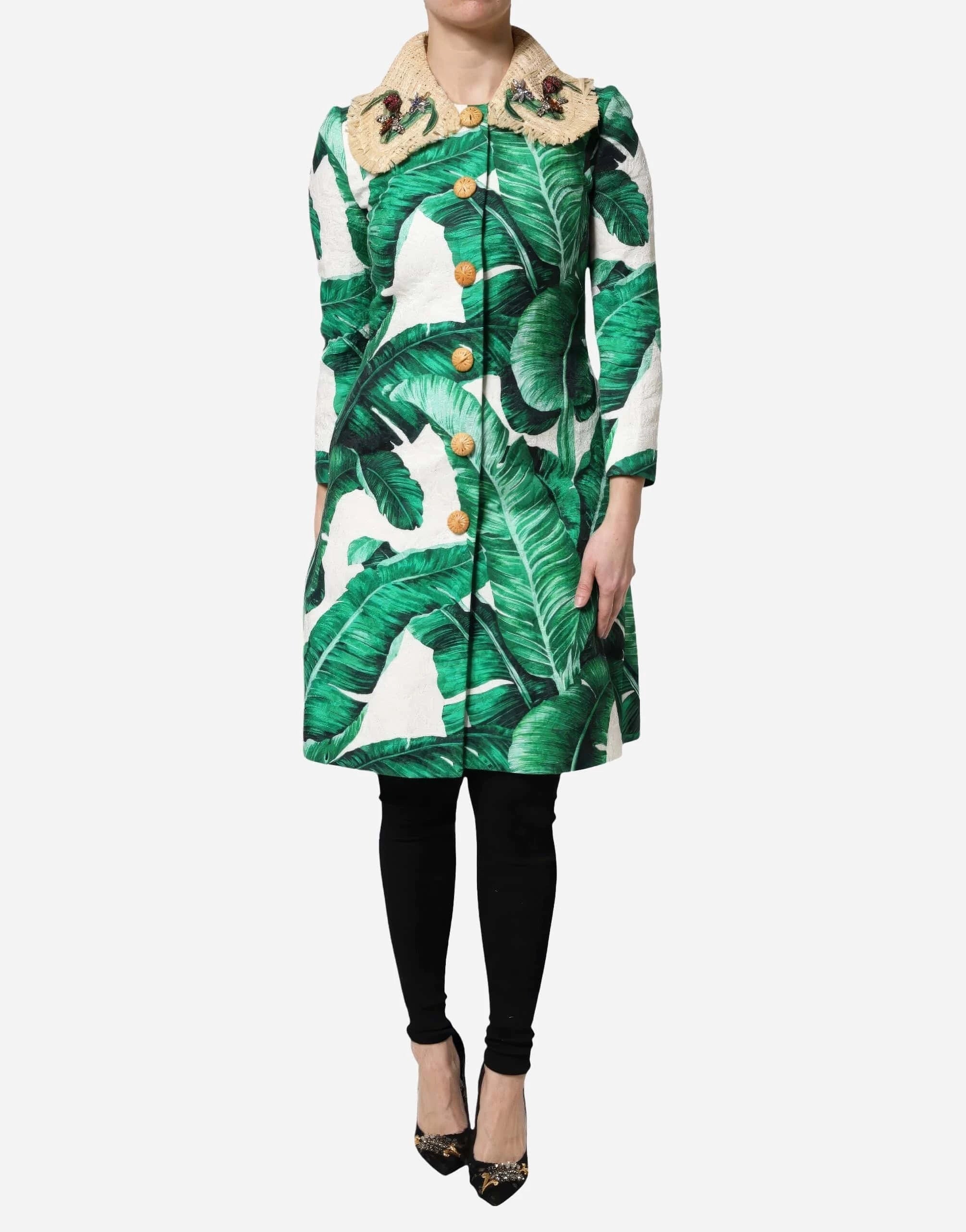 Dolce & Gabbana Banana Leaf Print Brocade Coat