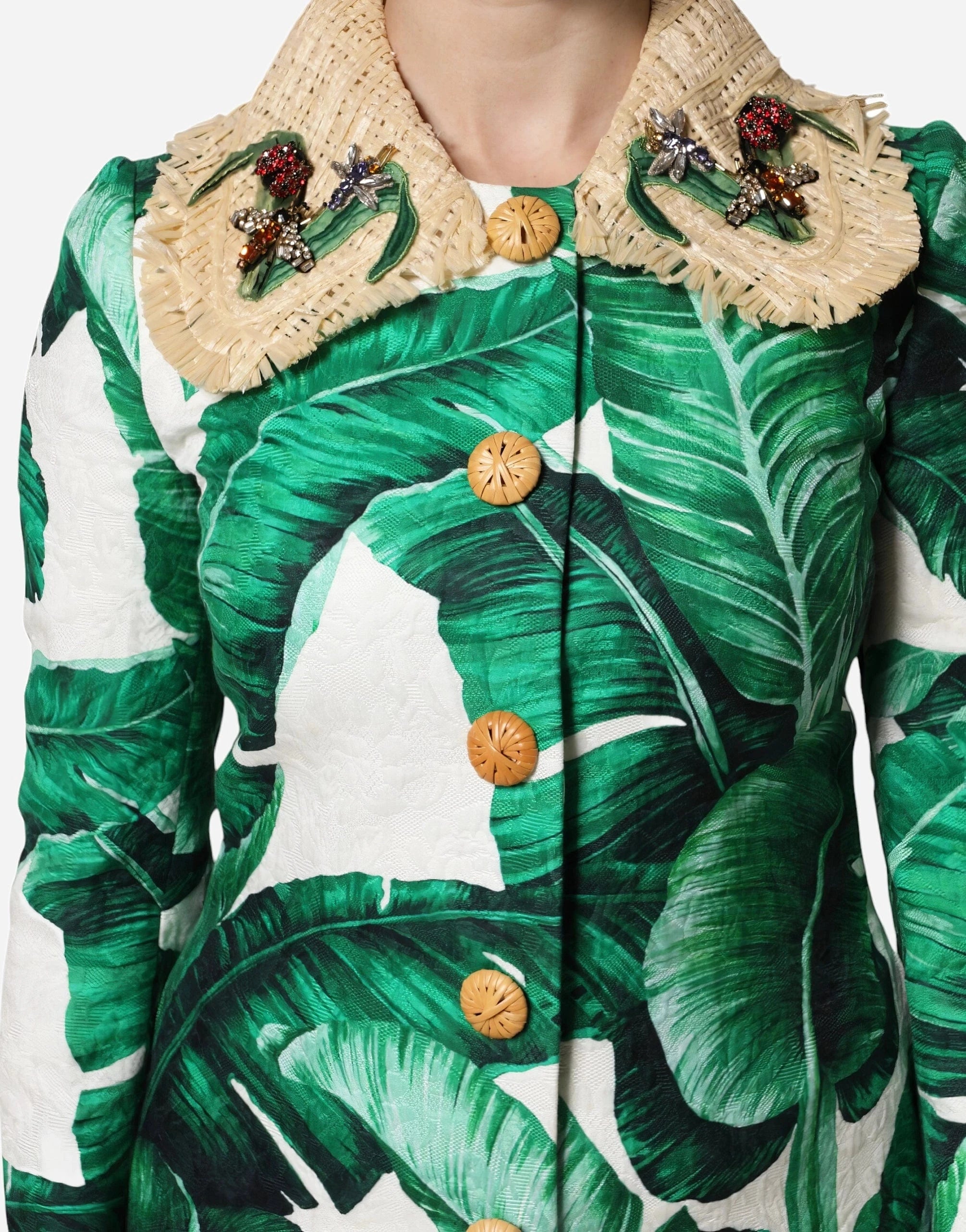 Dolce & Gabbana Banana Leaf Print Brocade Coat