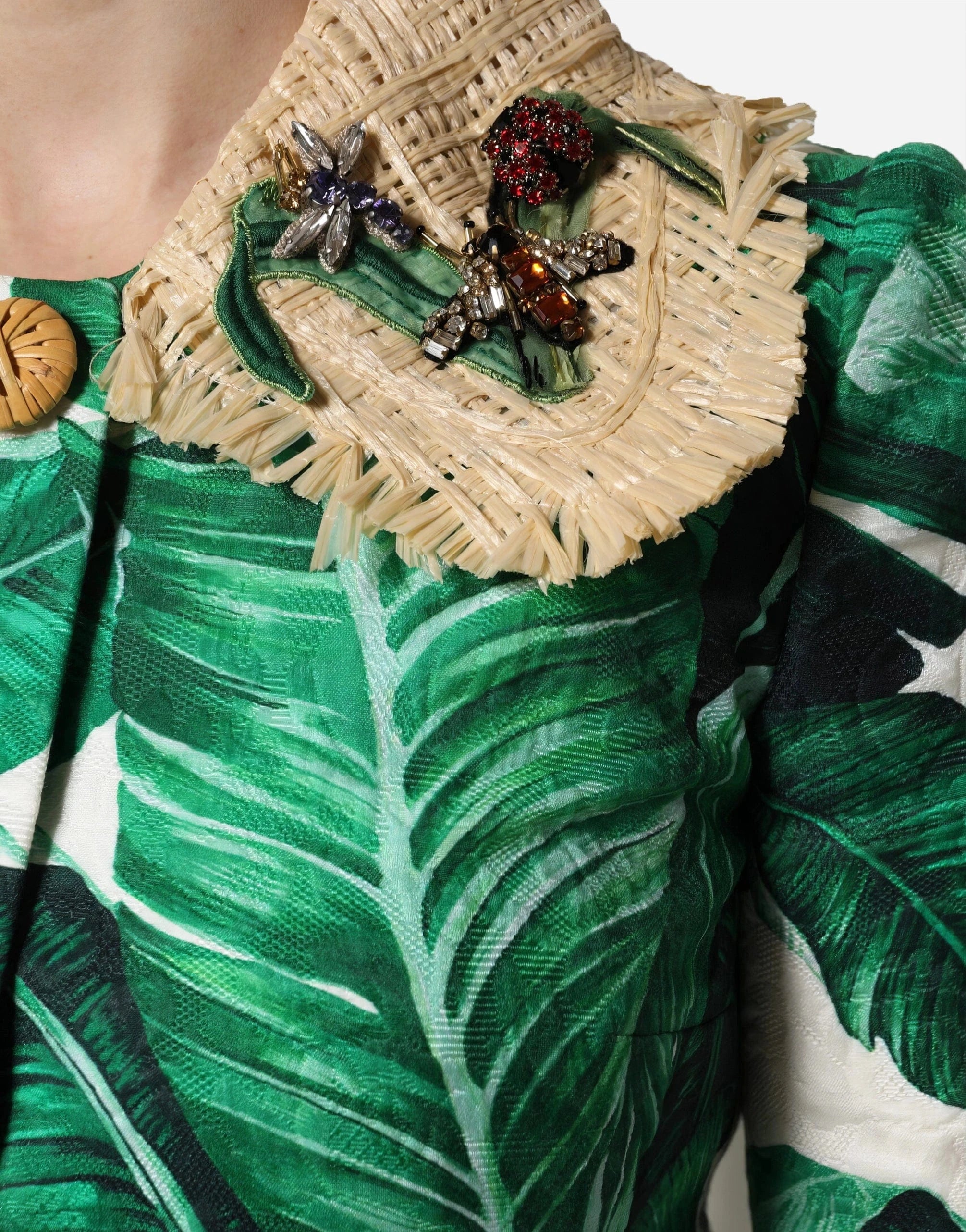 Dolce & Gabbana Banana Leaf Print Brocade Coat
