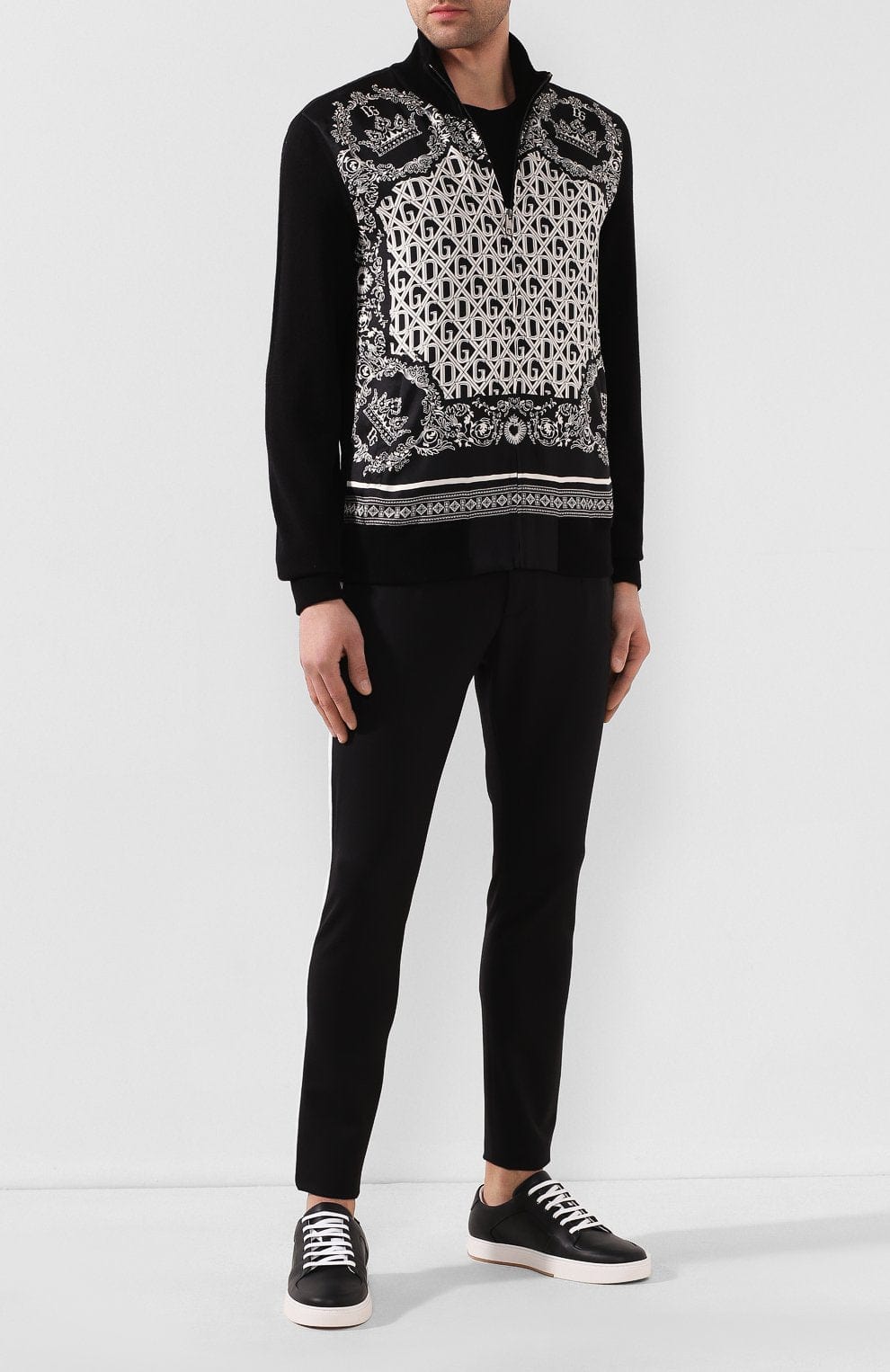 Dolce & Gabbana Bandana-Print Cashmere Zip-Up Sweater