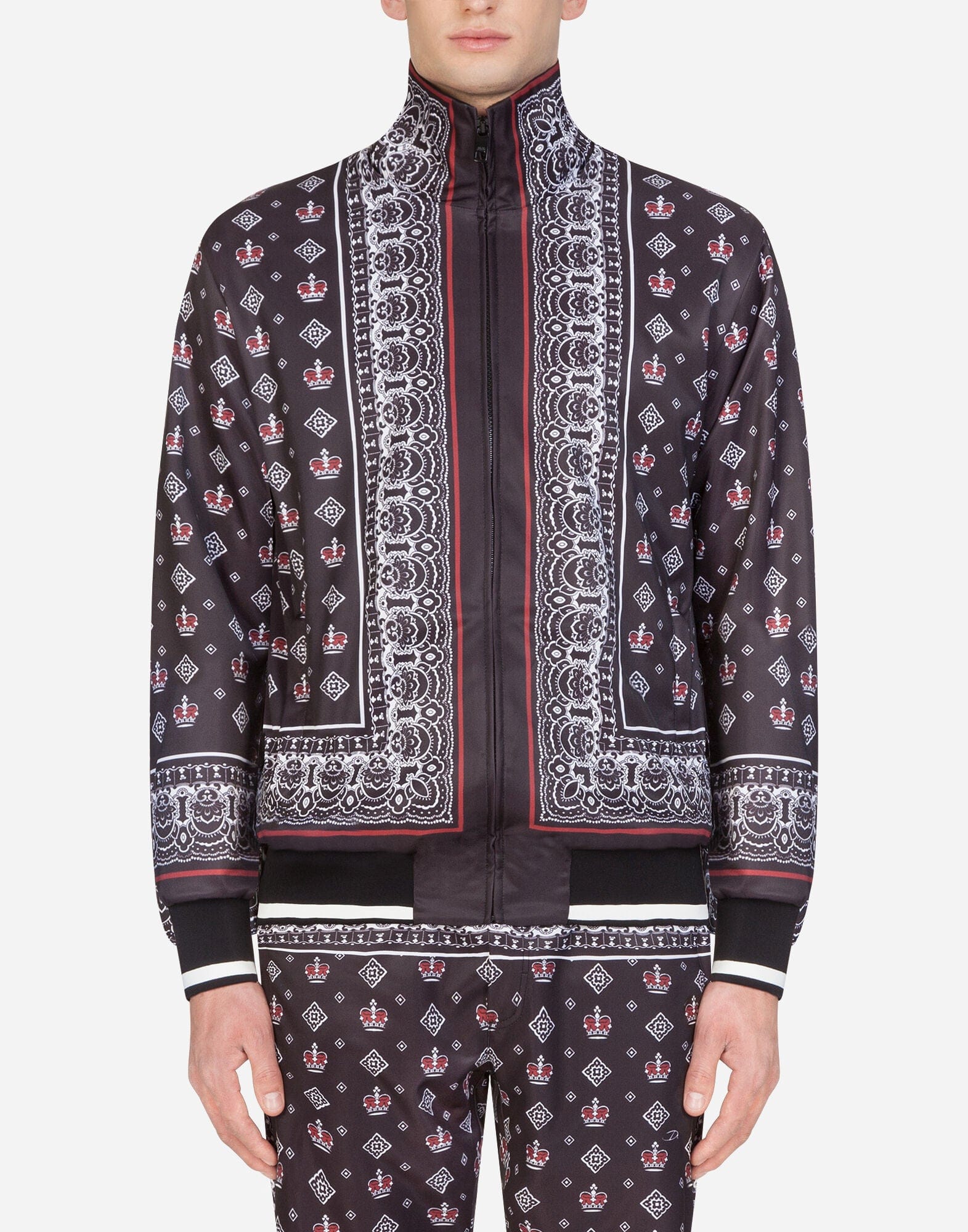 Dolce & Gabbana Bandana-Print Zip-Up Sweater