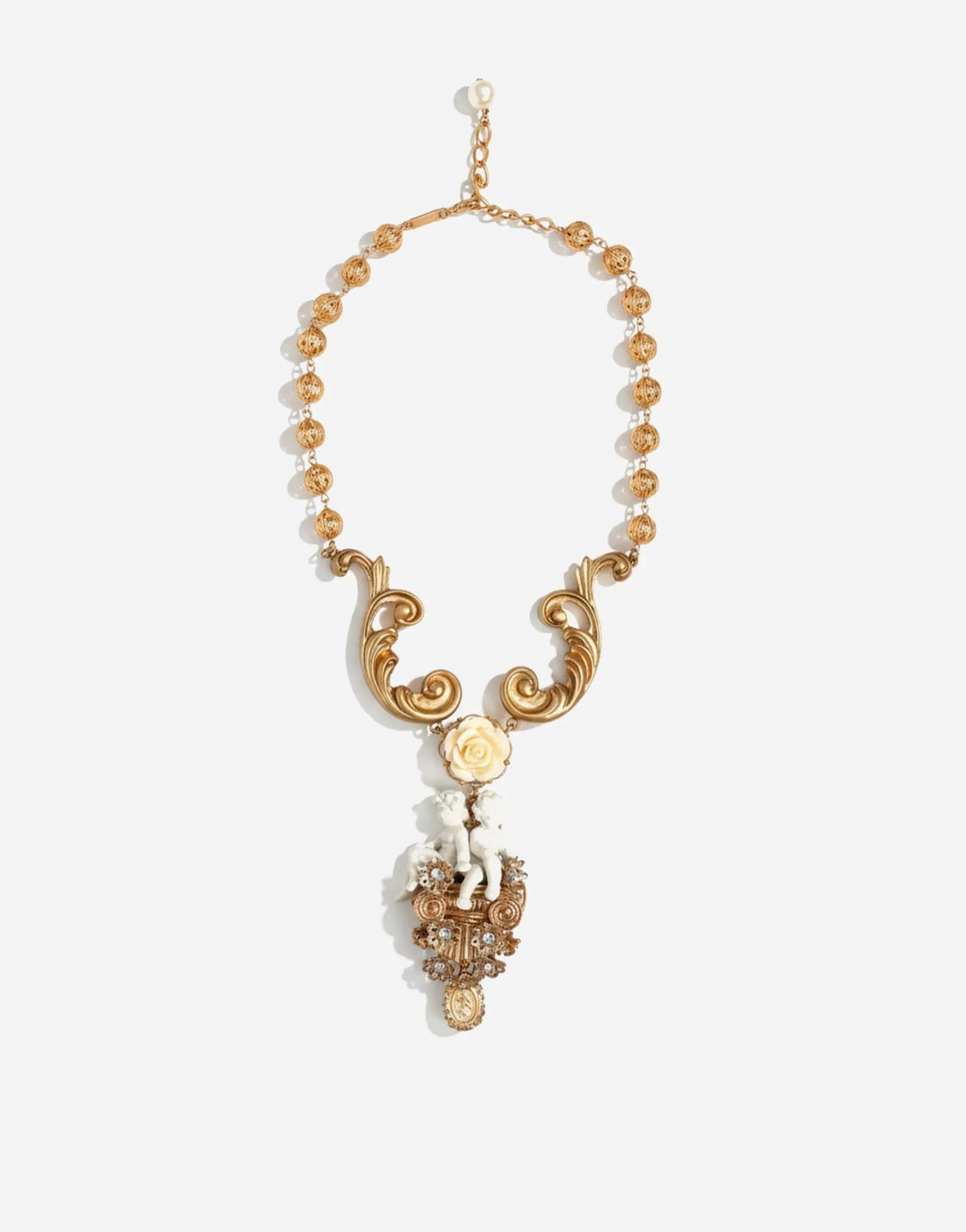 Dolce & Gabbana Baroque Cherubim Rose Cameo Necklace