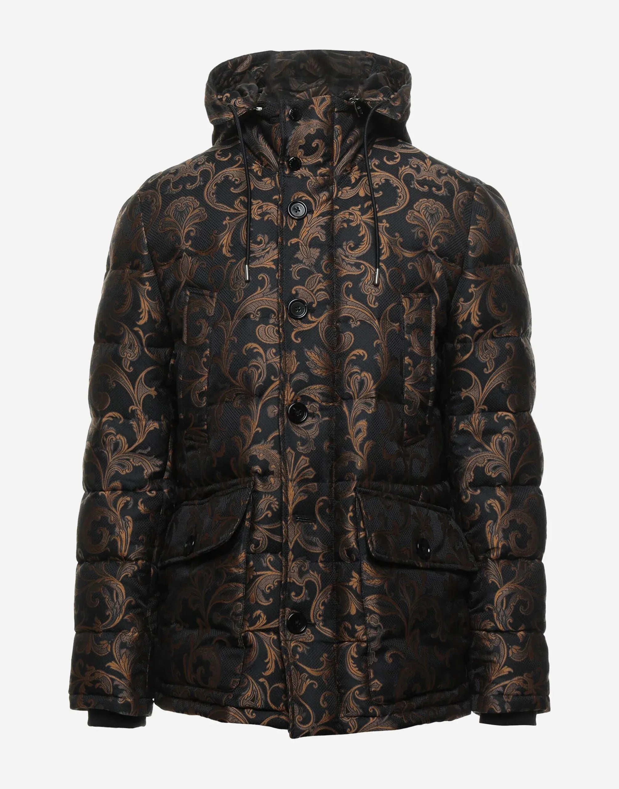 Dolce & Gabbana Baroque Print Hooded Puffer Jacket