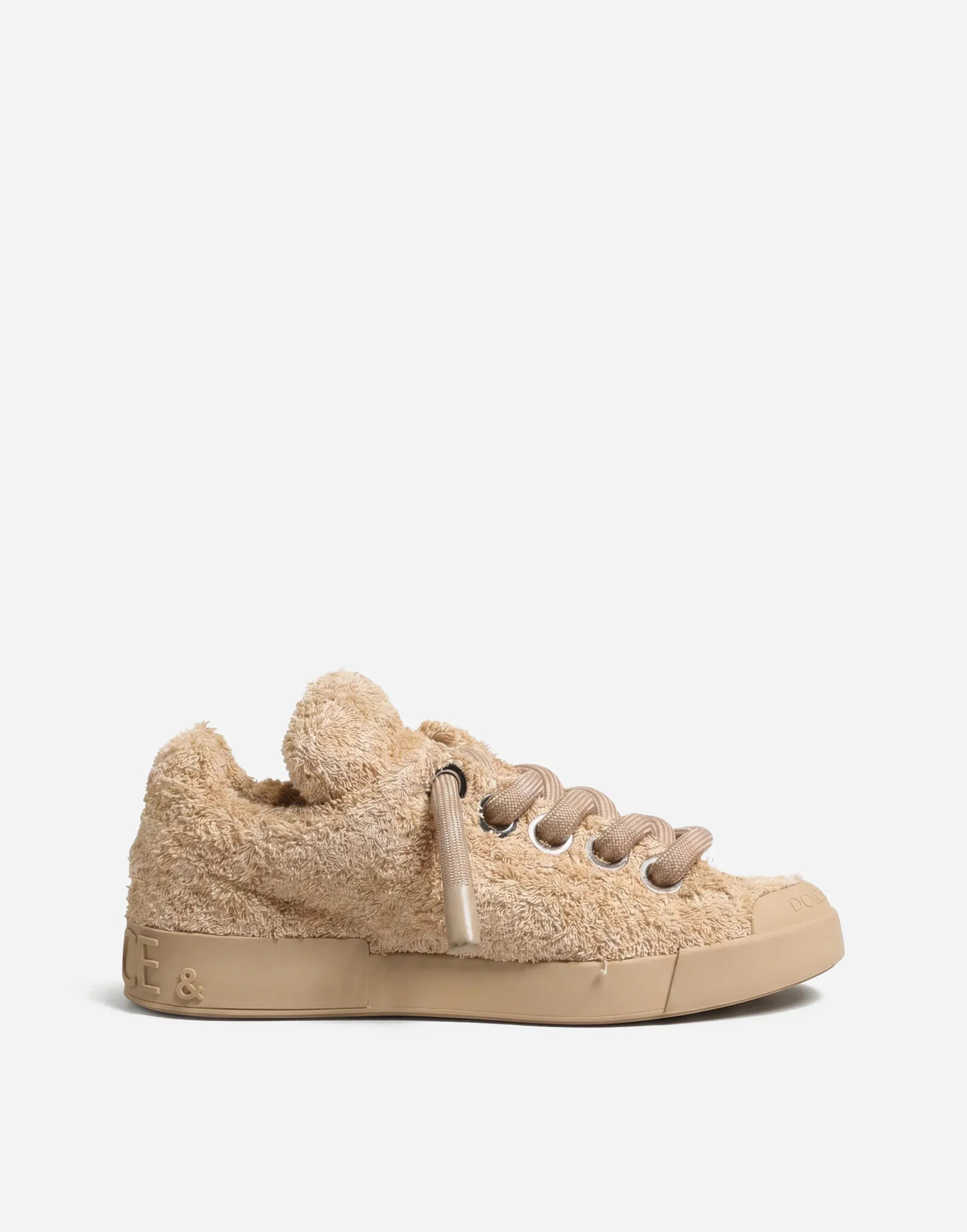Dolce & Gabbana Beige Faux Shearling Low-Top Sneakers