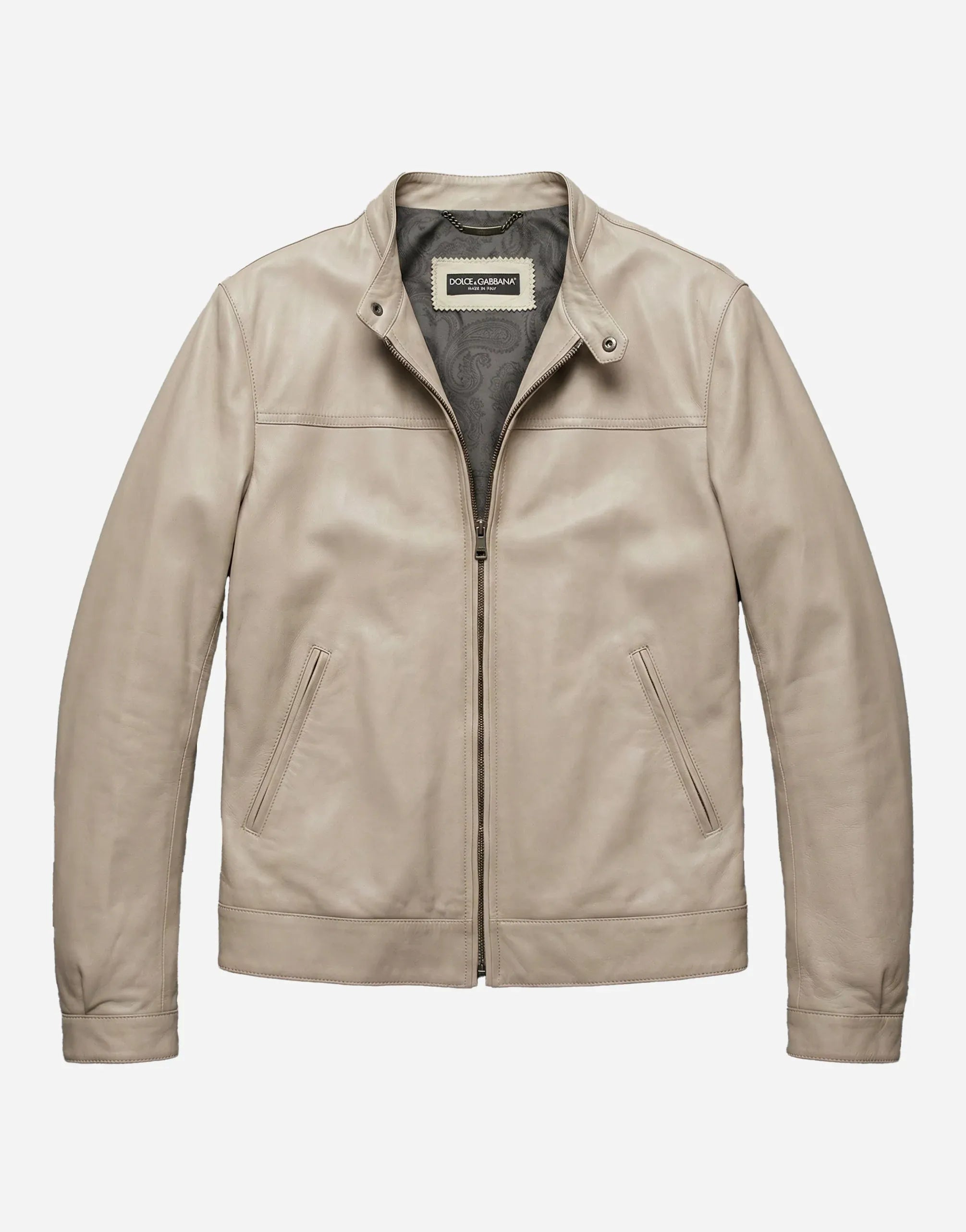 Dolce & Gabbana Beige Leather Zip-Up Jacket