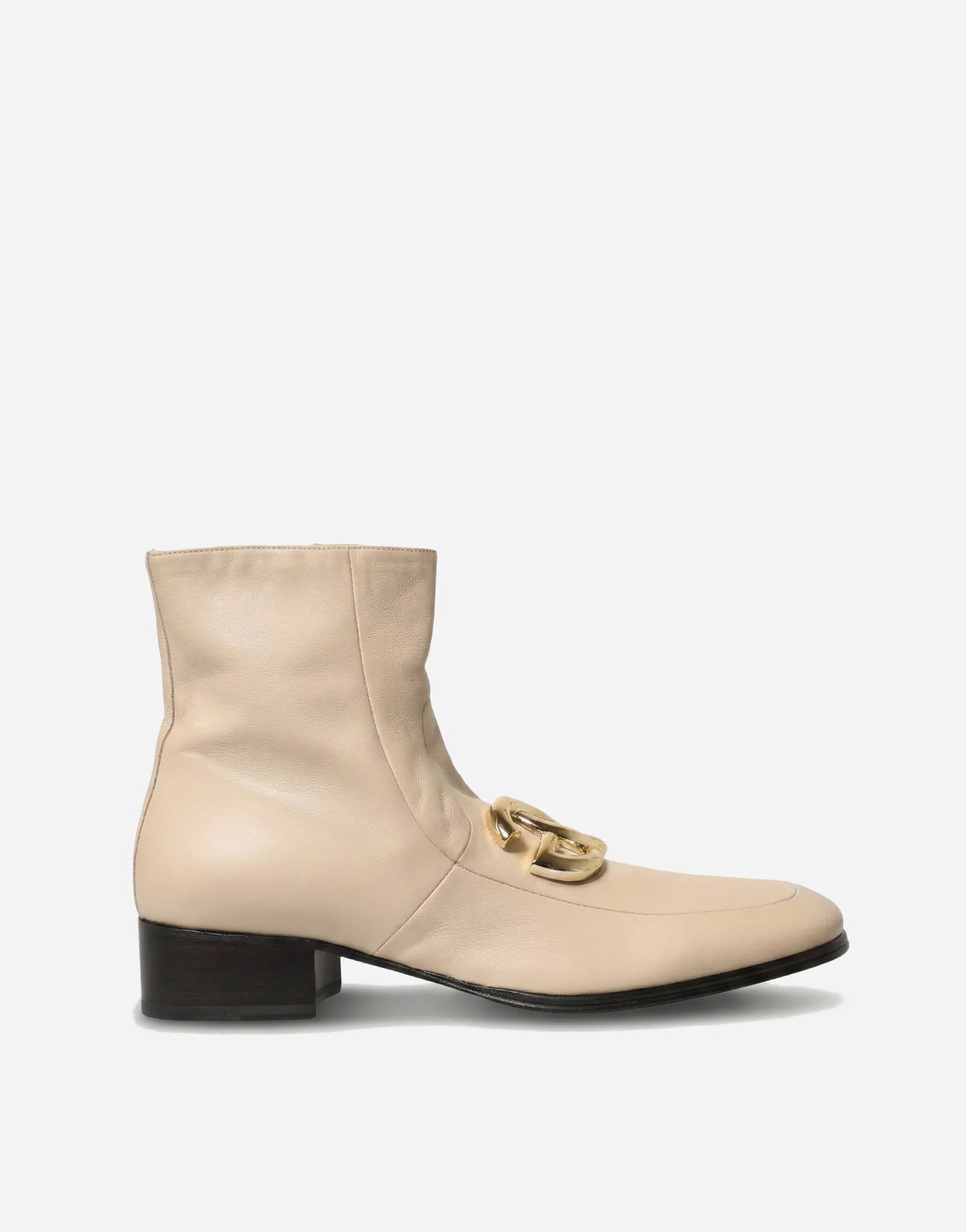 Dolce & Gabbana Beige Logo Plaque Ankle Boots