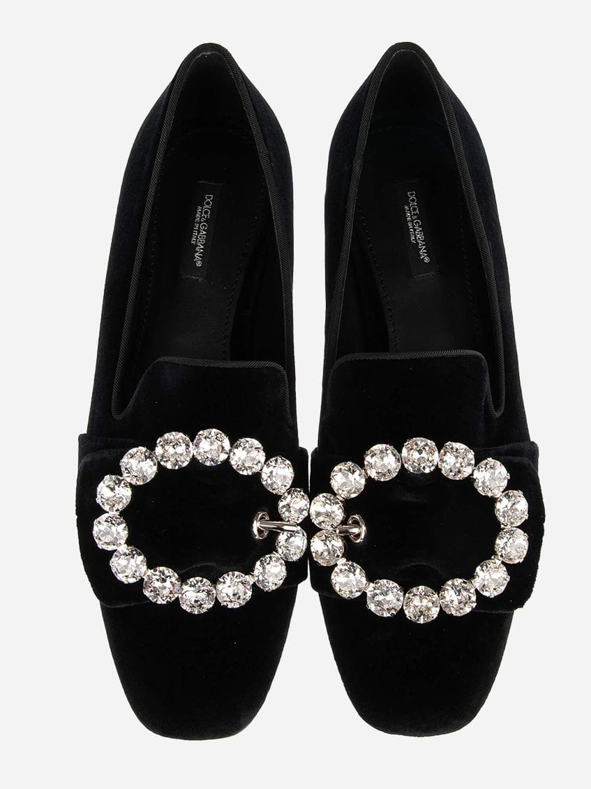 Dolce & Gabbana Bejeweled Buckle Velvet Loafers