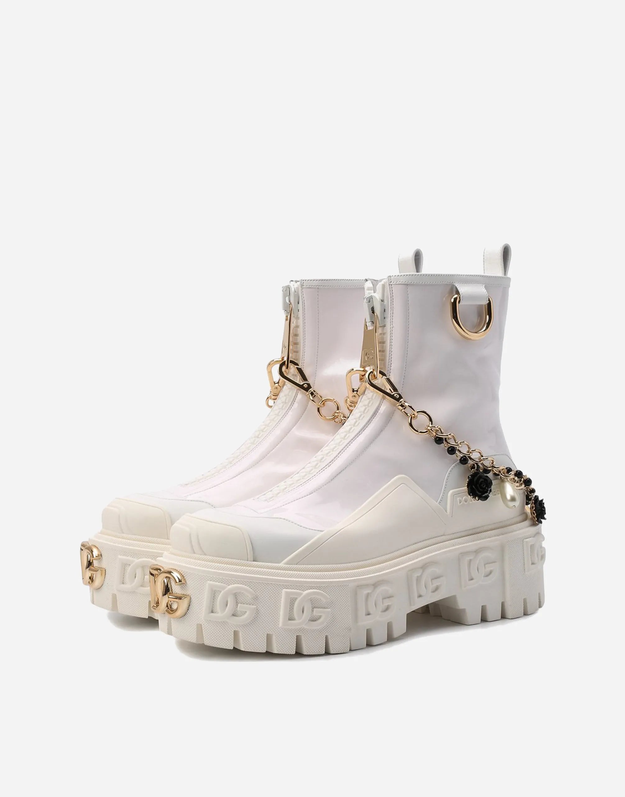 Dolce & Gabbana Dolce & Gabbana Bejeweled Chain And DG Logo Ankle Boots