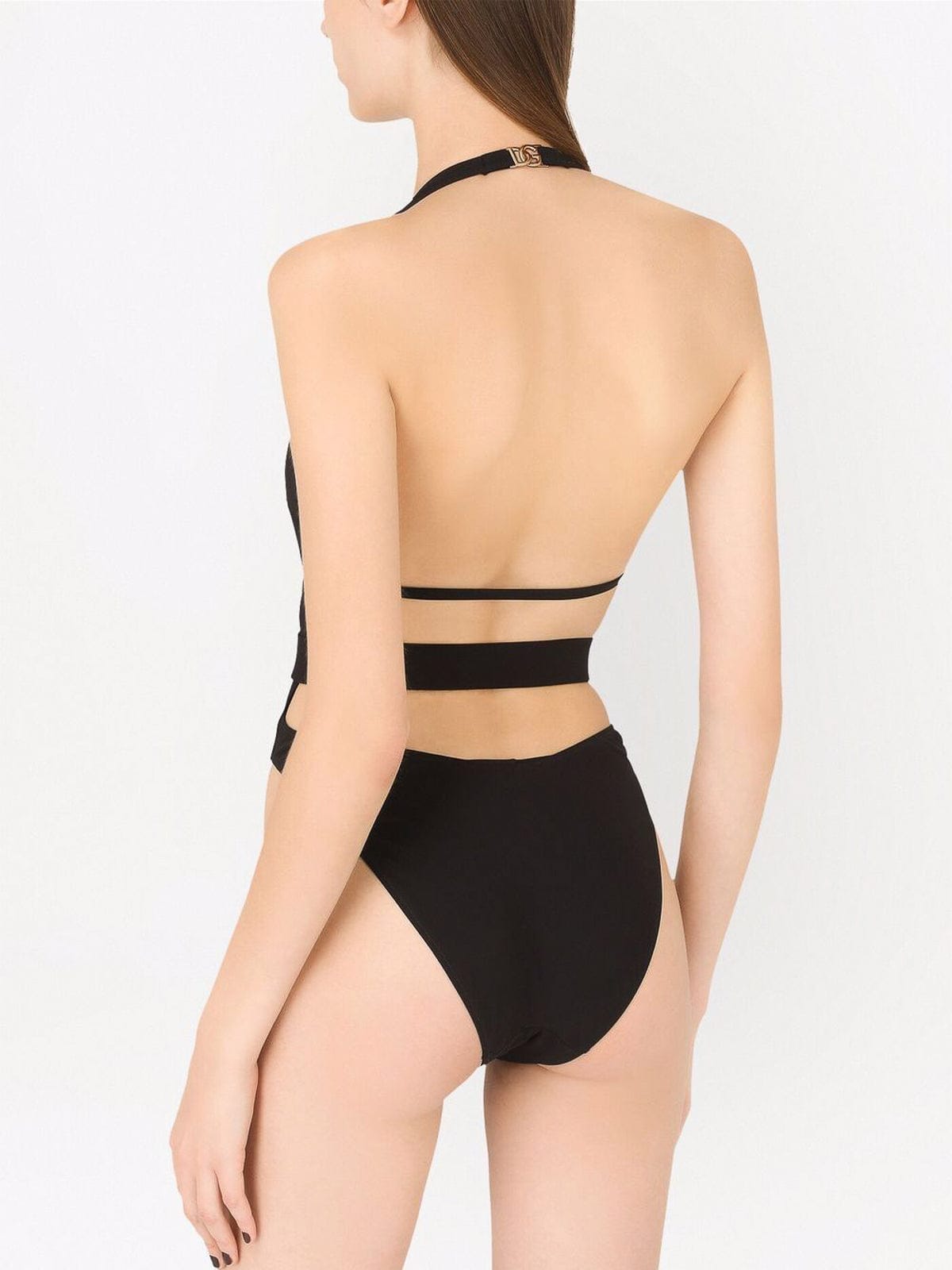 Dolce & Gabbana Black Belted Plunge-Neck Swimsuit