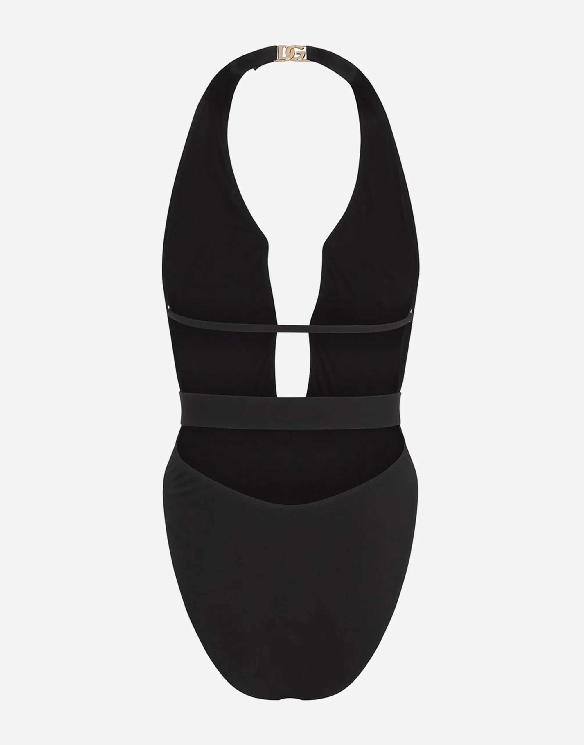 Dolce & Gabbana Black Belted Plunge-Neck Swimsuit