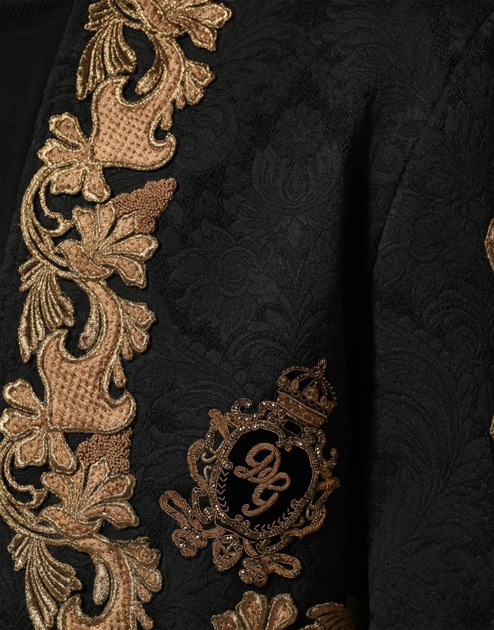Dolce & Gabbana Black Brocade Embroidery Logo Blazer Jacket