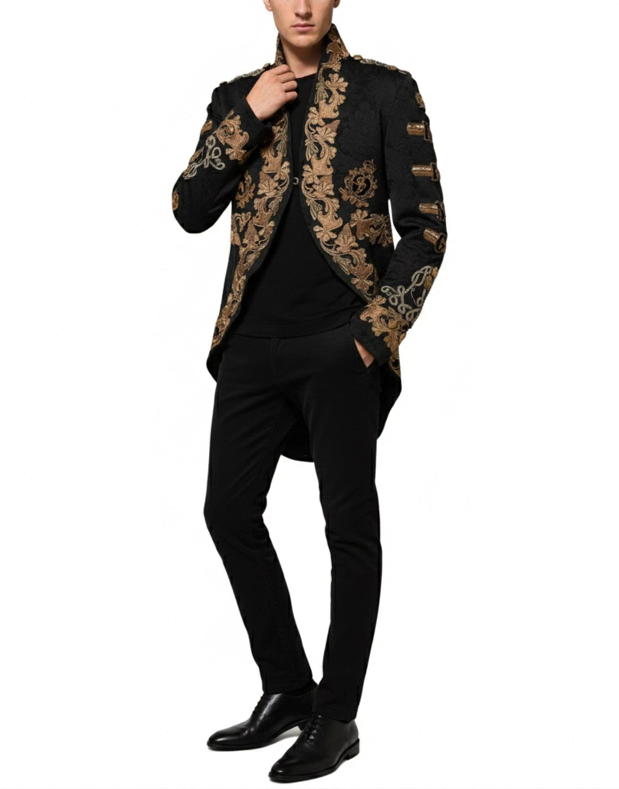 Dolce & Gabbana Black Brocade Embroidery Logo Blazer Jacket