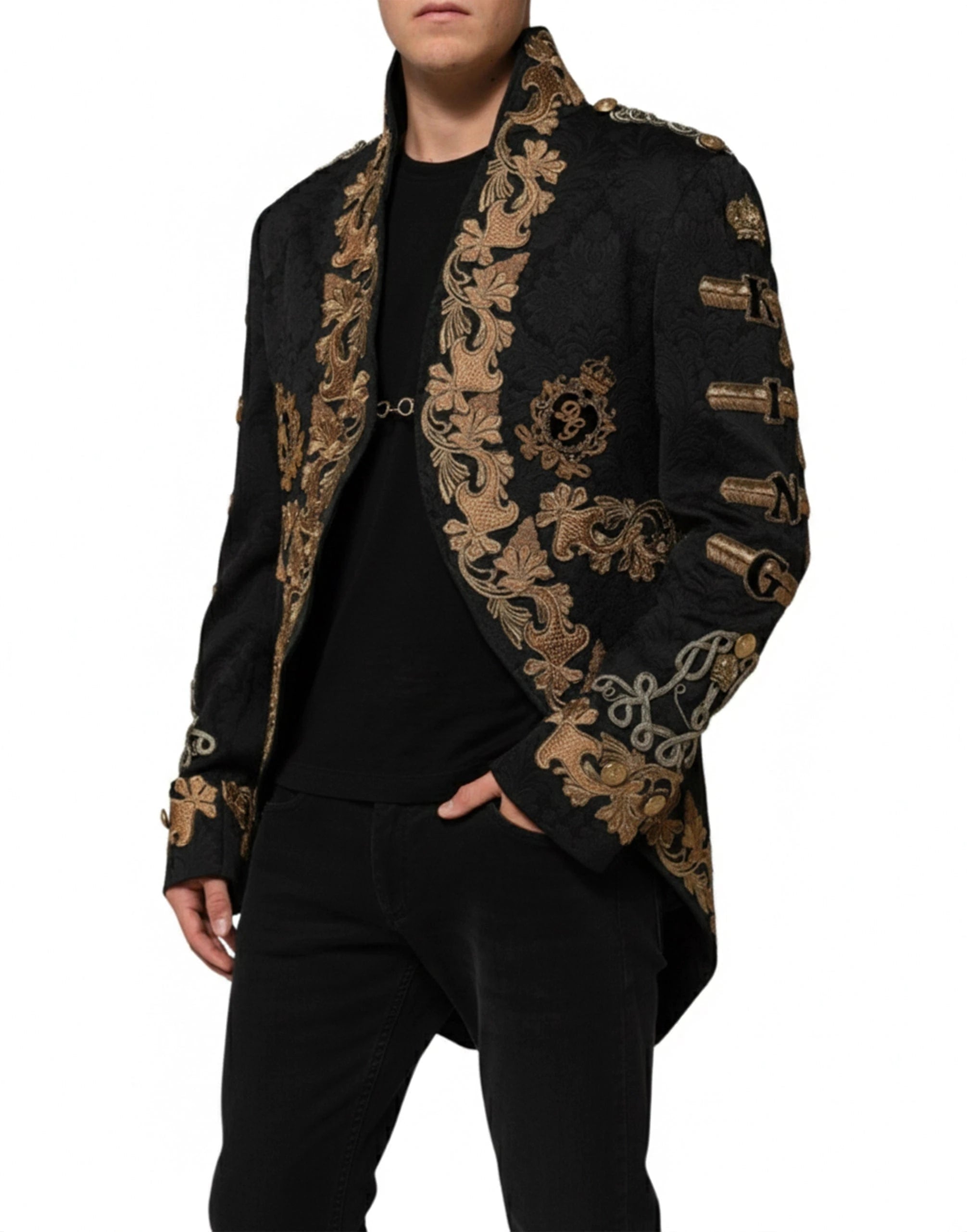 Dolce & Gabbana Black Brocade Embroidery Logo Blazer Jacket