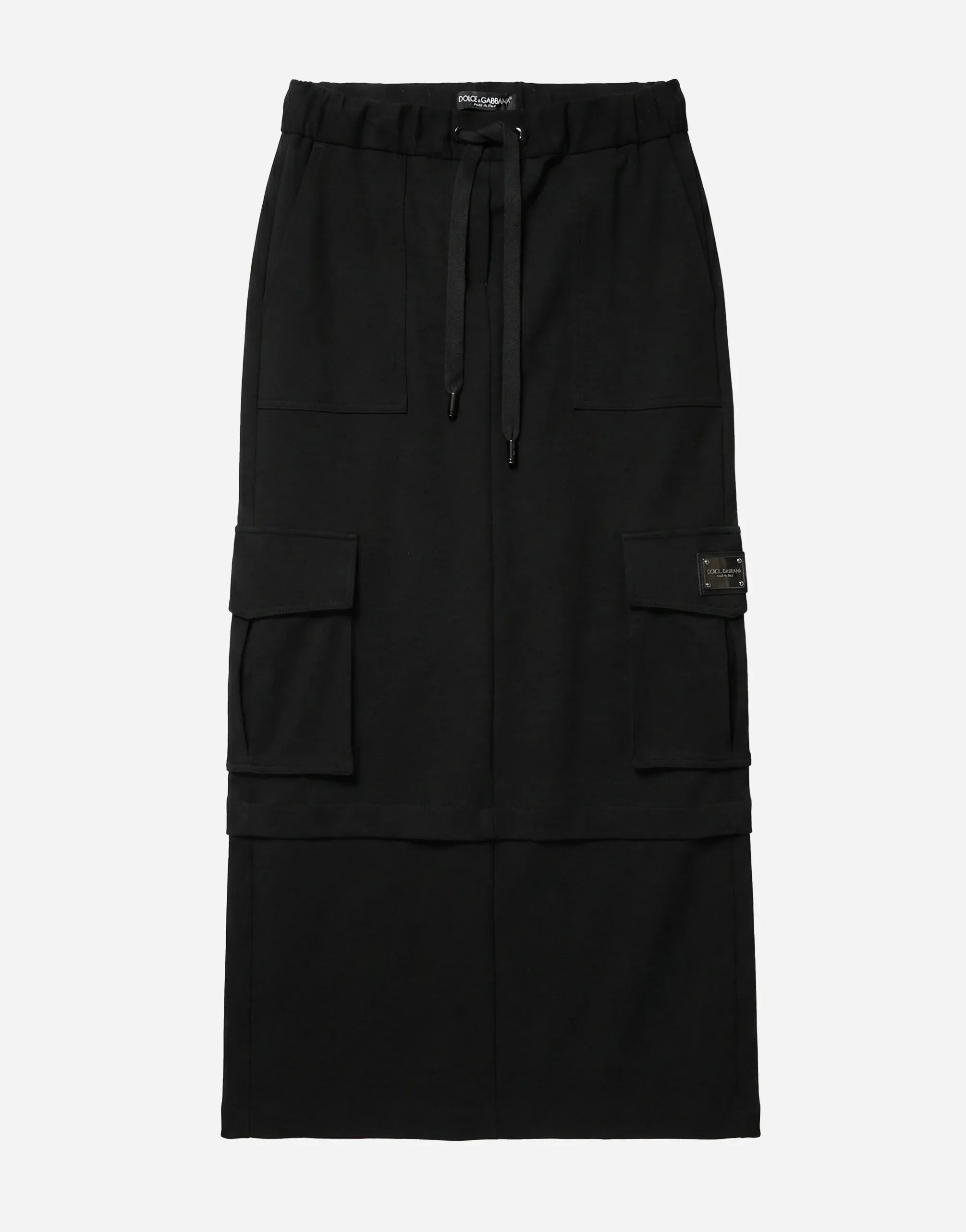 Dolce & Gabbana Black Cotton-Blend Drawstring Cargo Maxi Skirt