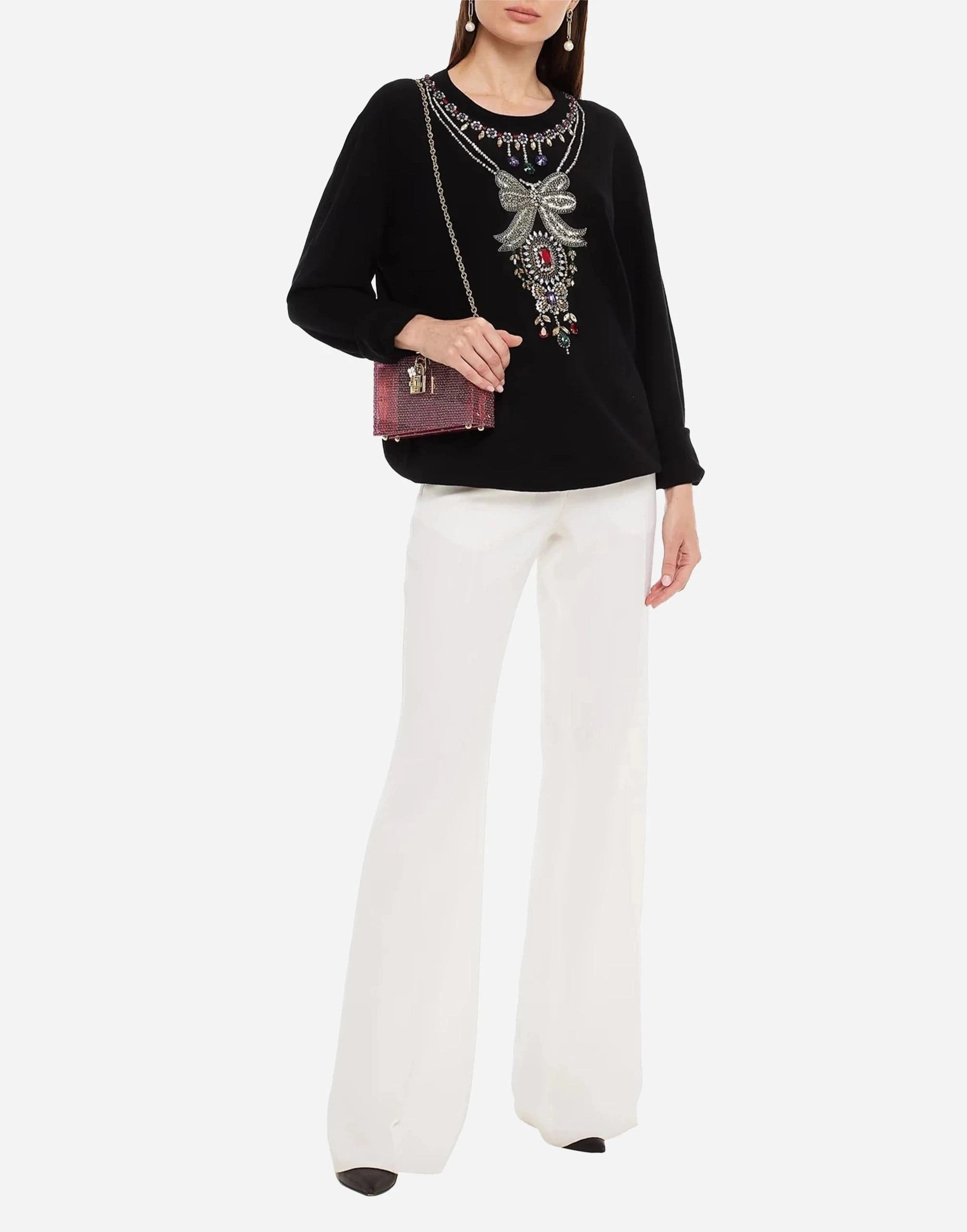 Dolce & Gabbana Black Crystal-Embellished Cashmere Sweater