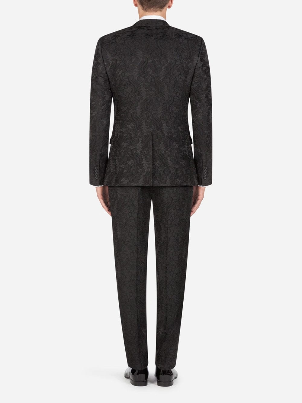 Dolce & Gabbana Black Floral Jacquard Martini Fit Suit