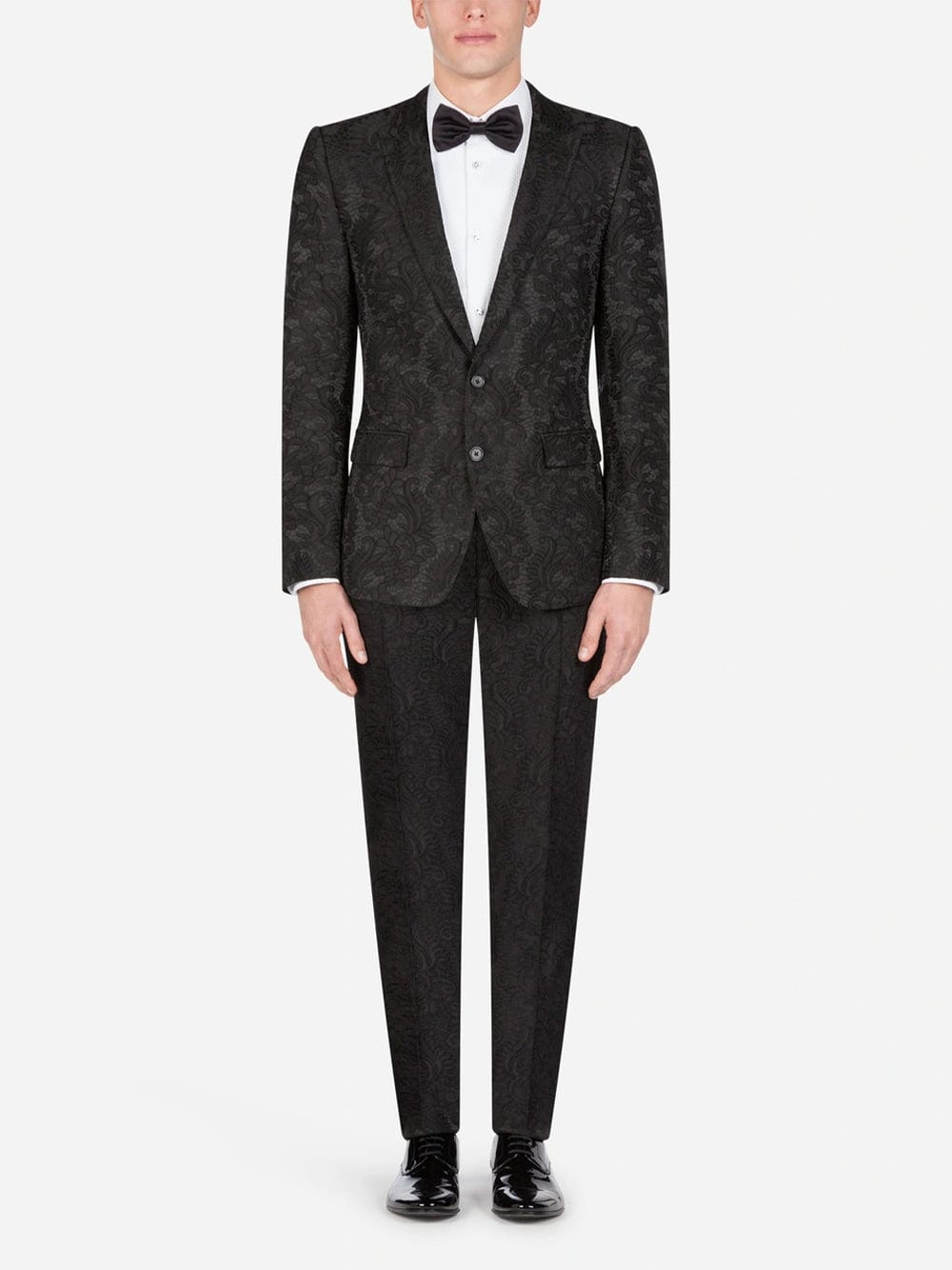 Dolce & Gabbana Black Floral Jacquard Martini Fit Suit