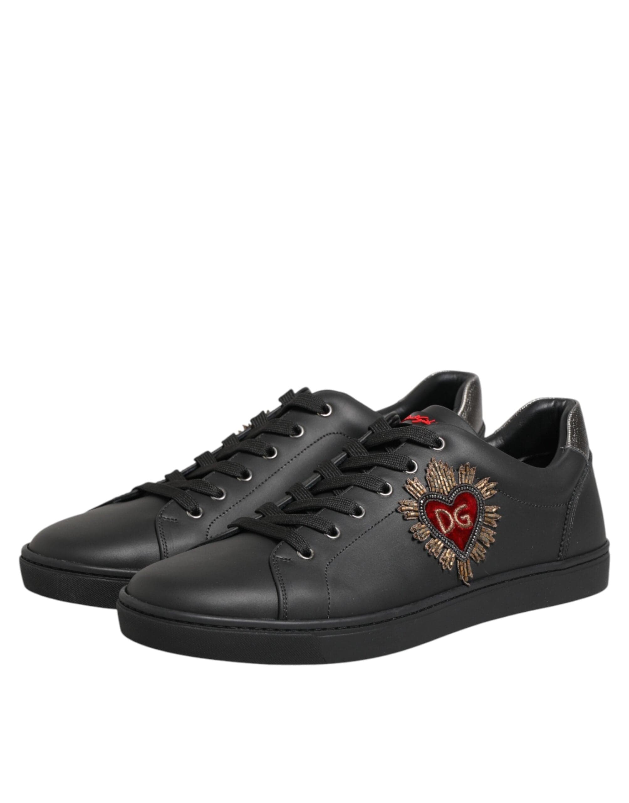 Dolce & Gabbana Black Heart Embellished Leather Sneakers
