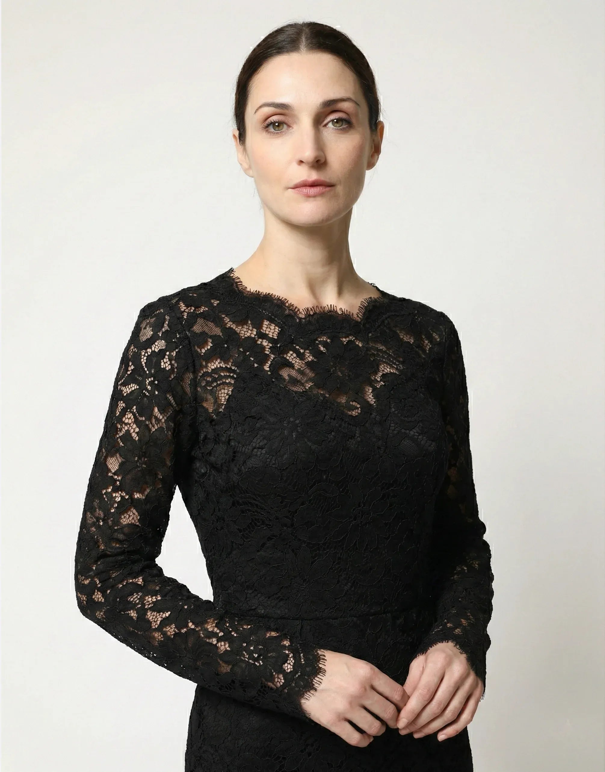Dolce & Gabbana Black Lace Long-Sleeve Gown