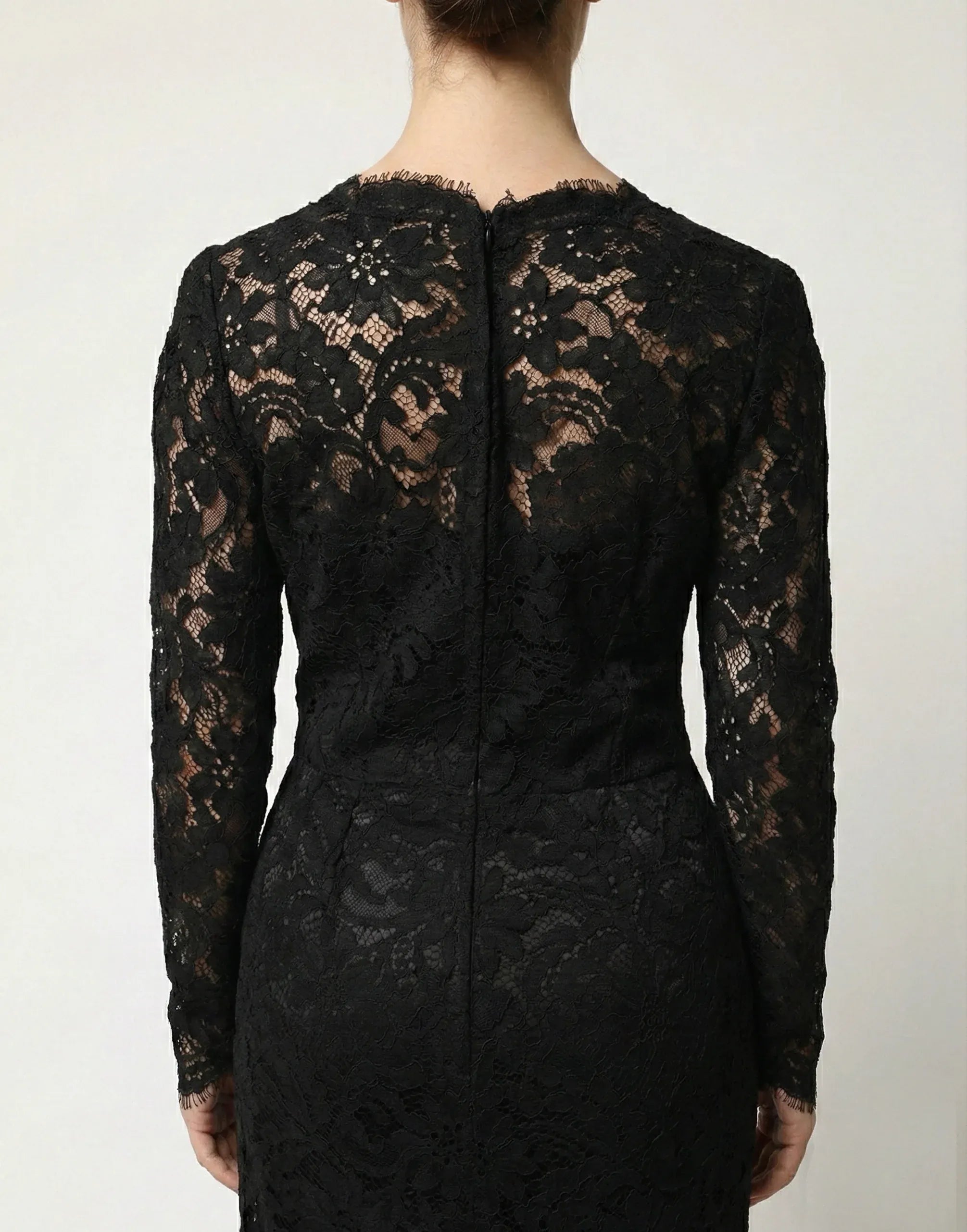 Dolce & Gabbana Black Lace Long-Sleeve Gown