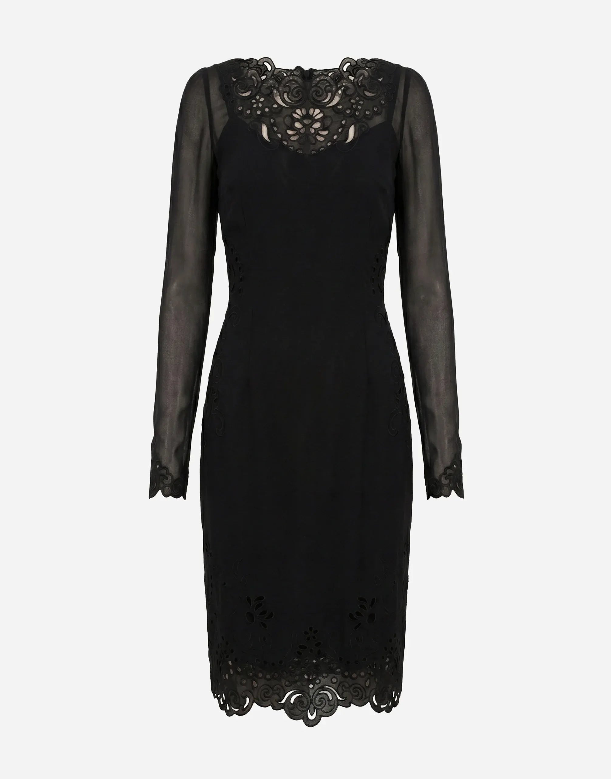 Dolce & Gabbana Black Lace Long-Sleeve Sheath Dress