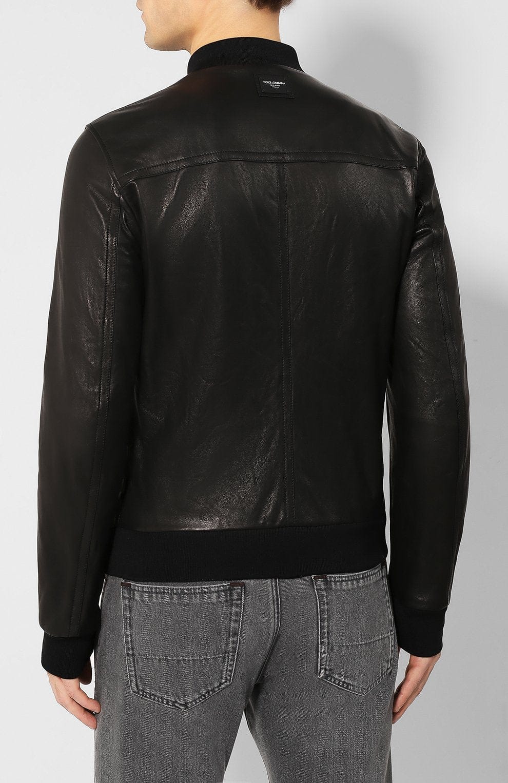 Dolce & Gabbana Black Leather Bomber Jacket