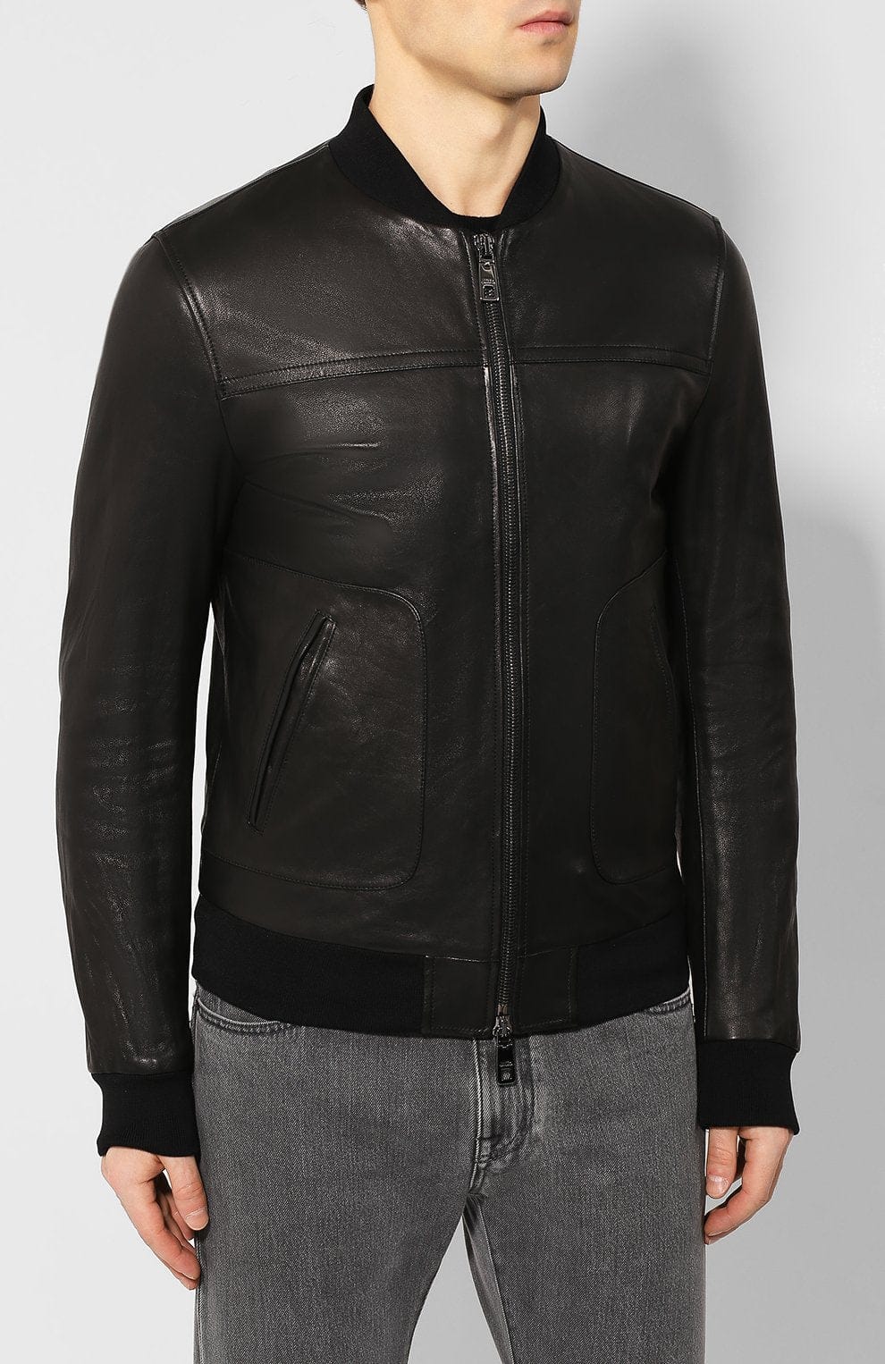 Dolce & Gabbana Black Leather Bomber Jacket