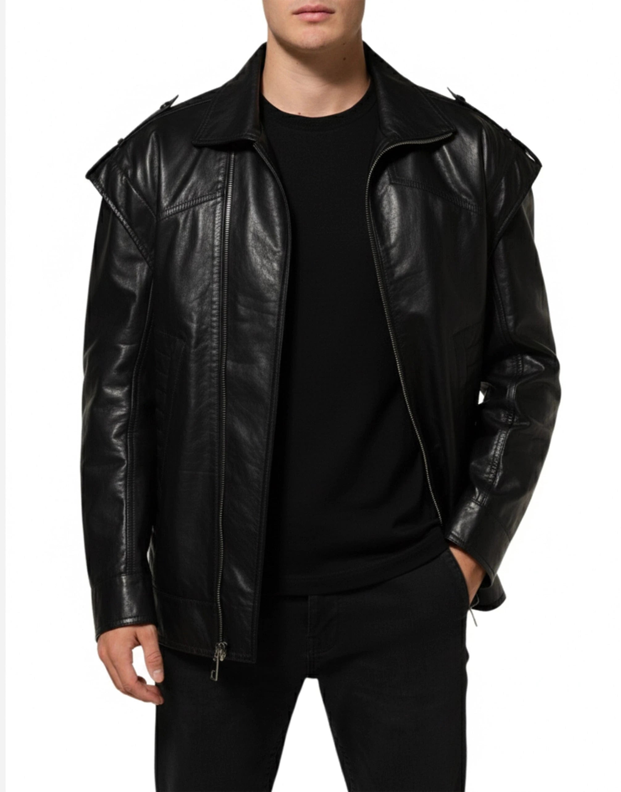 Dolce & Gabbana Black Leather Full-Zip Jacket