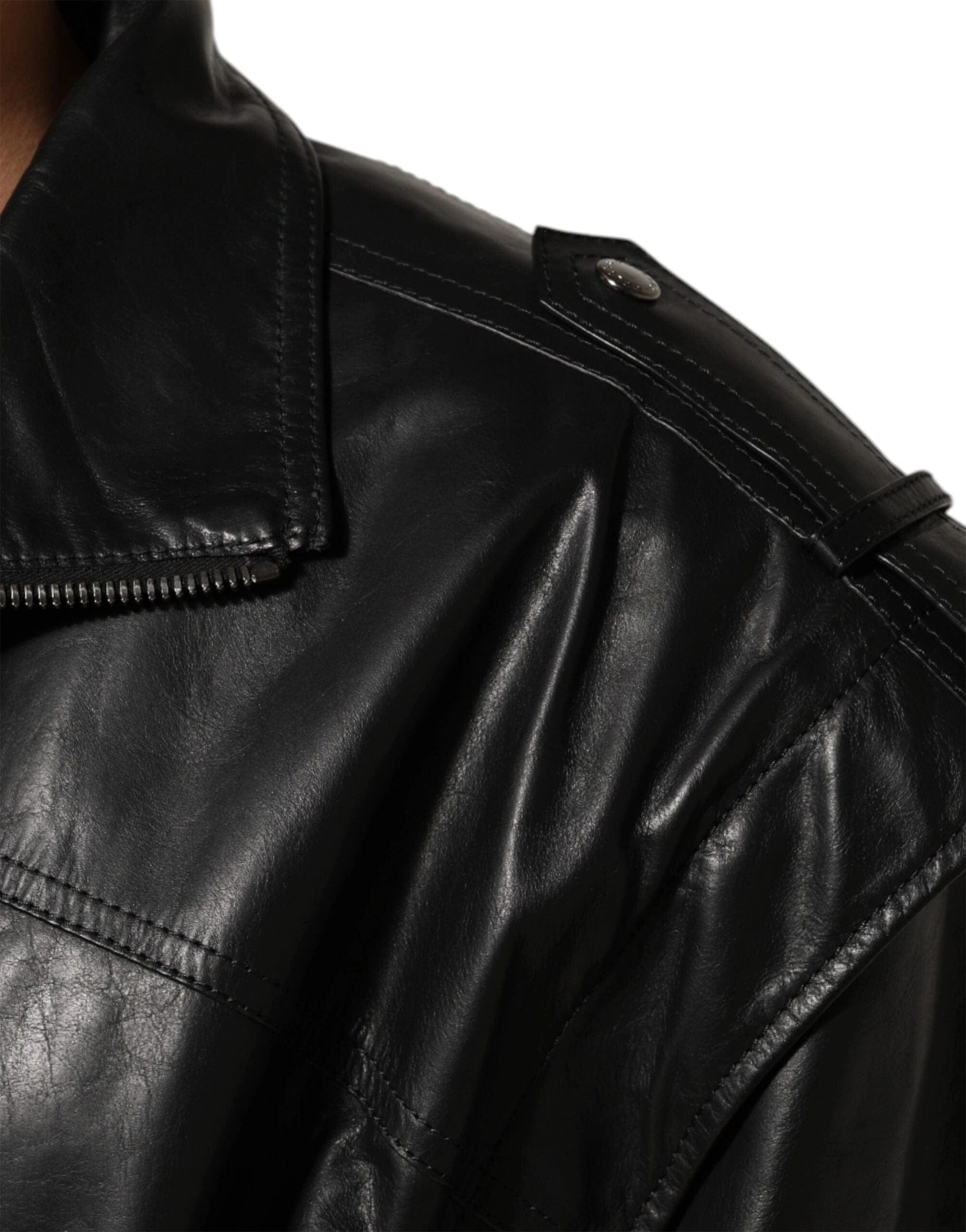 Dolce & Gabbana Black Leather Full-Zip Jacket