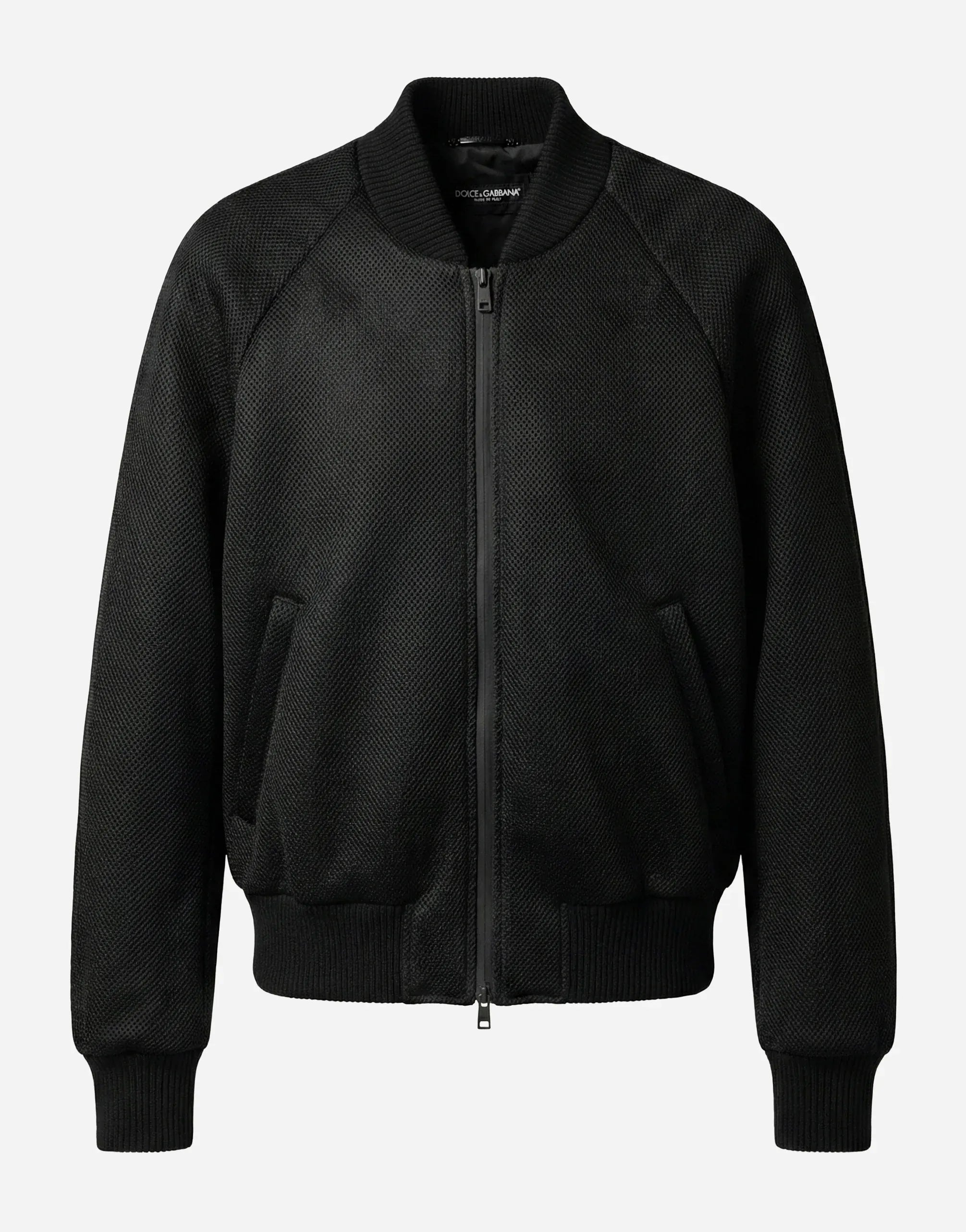 Dolce & Gabbana Black Logo-Embroidered Mesh Bomber Jacket