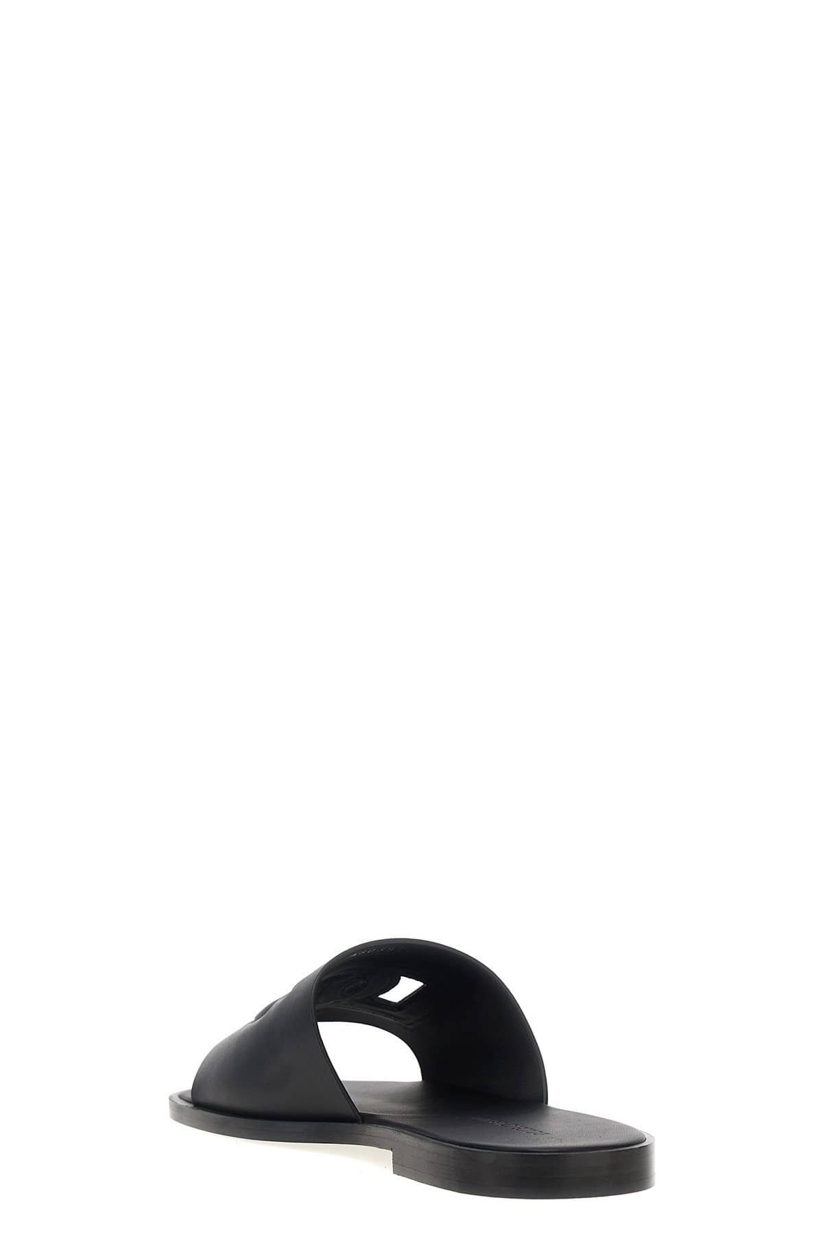 Dolce & Gabbana Dolce & Gabbana Black Logo Leather Slides