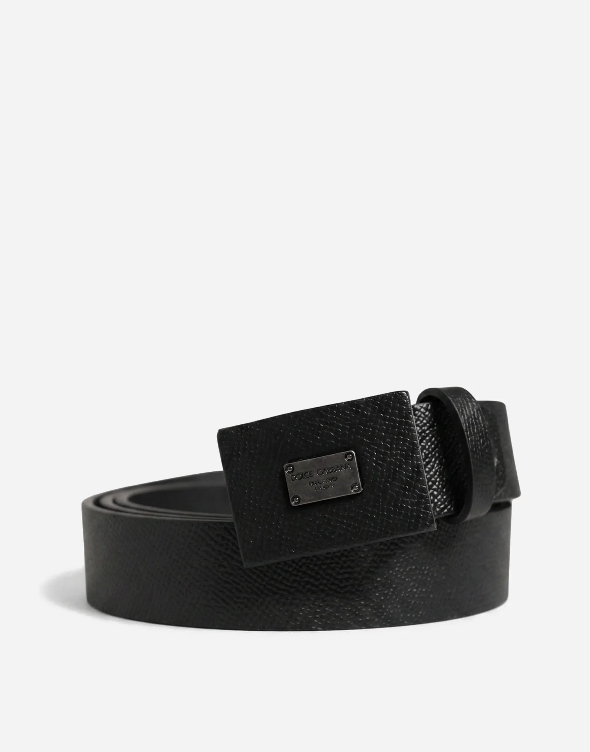 Dolce & Gabbana Black Logo Plaque Leather Belt