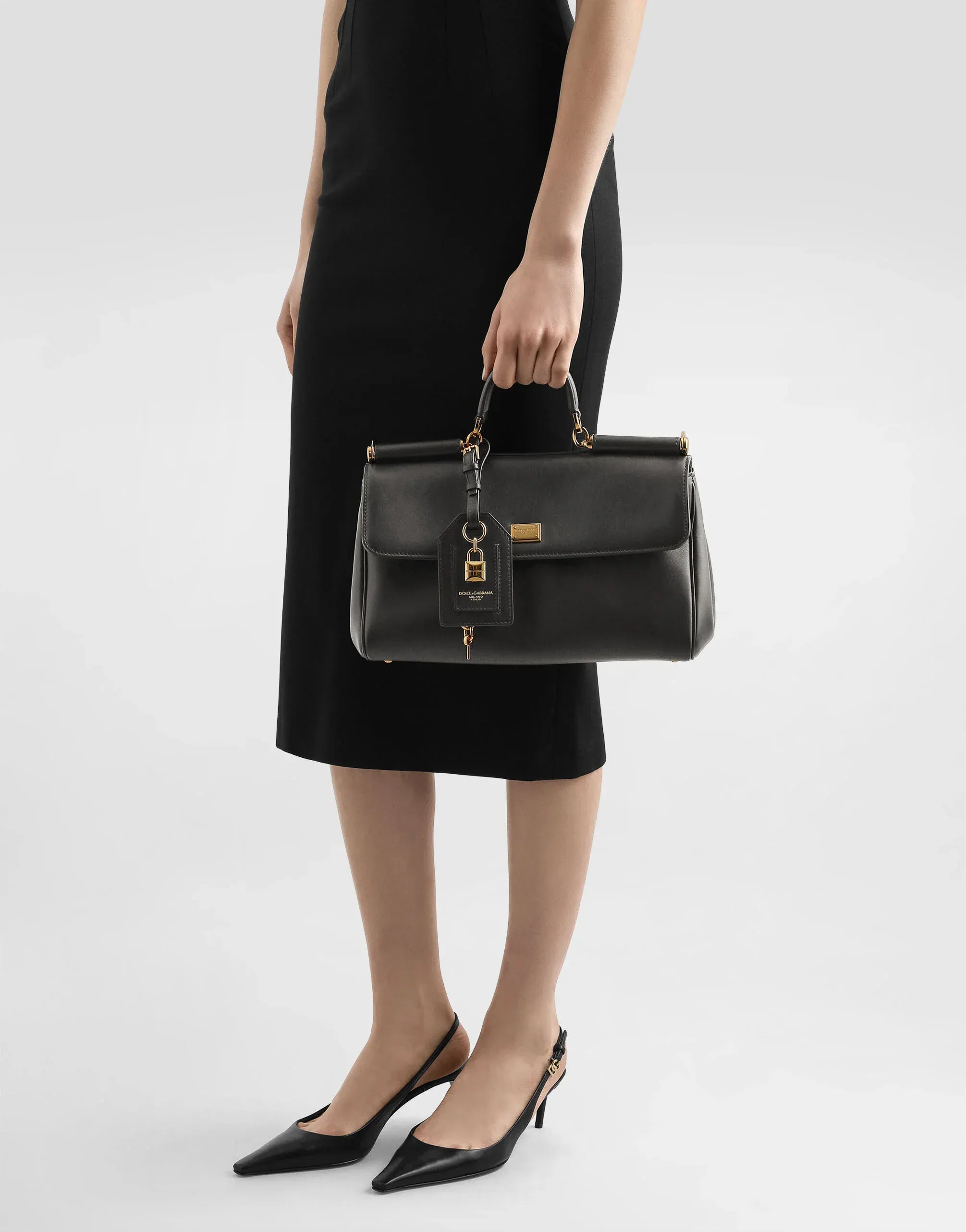 Dolce & Gabbana Black Medium My Sicily Leather Handbag