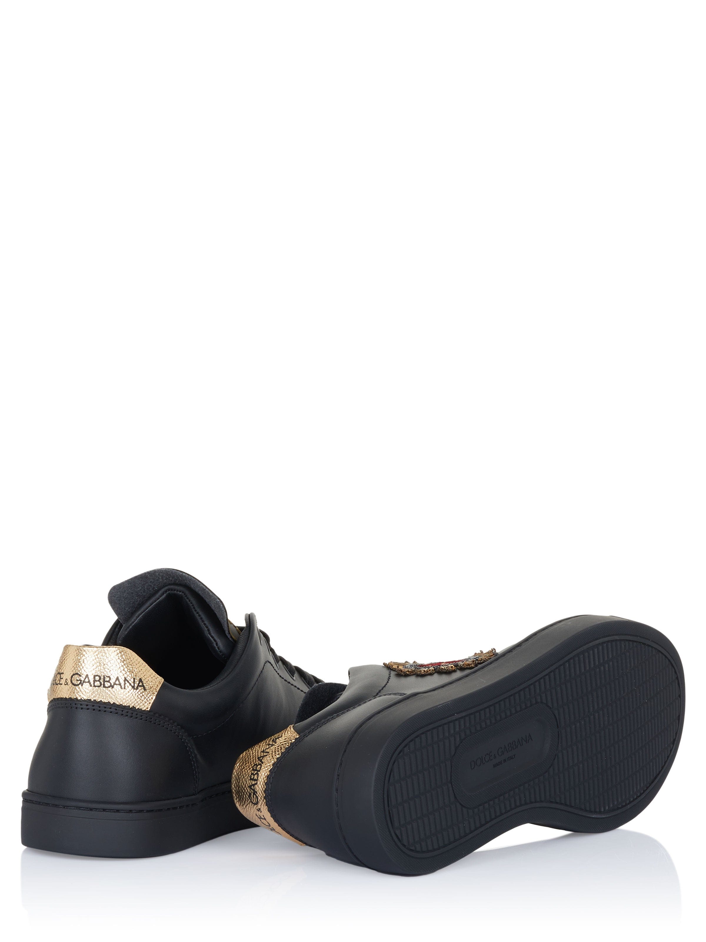 Dolce & Gabbana Black Sacred-Heart Embellished Leather Sneakers
