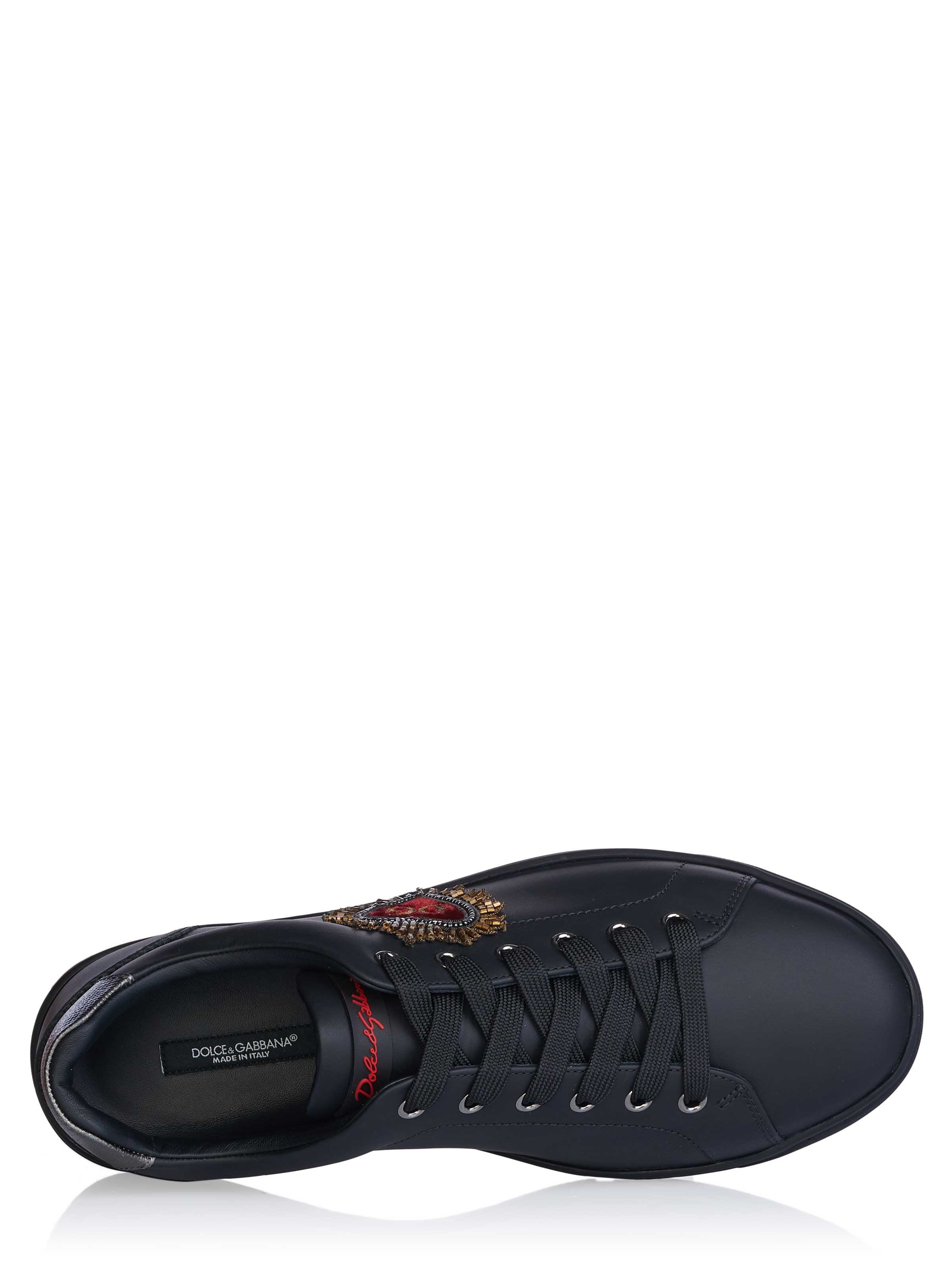 Dolce & Gabbana Black Sacred-Heart Embellished Low-Top Sneakers