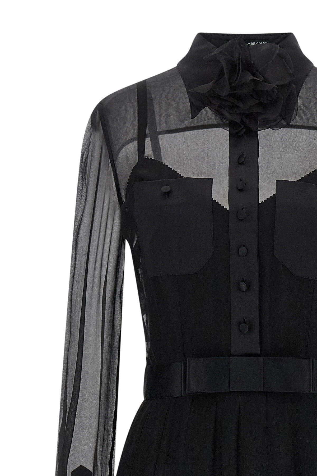 Dolce & Gabbana Black Silk Chiffon Midi Dress
