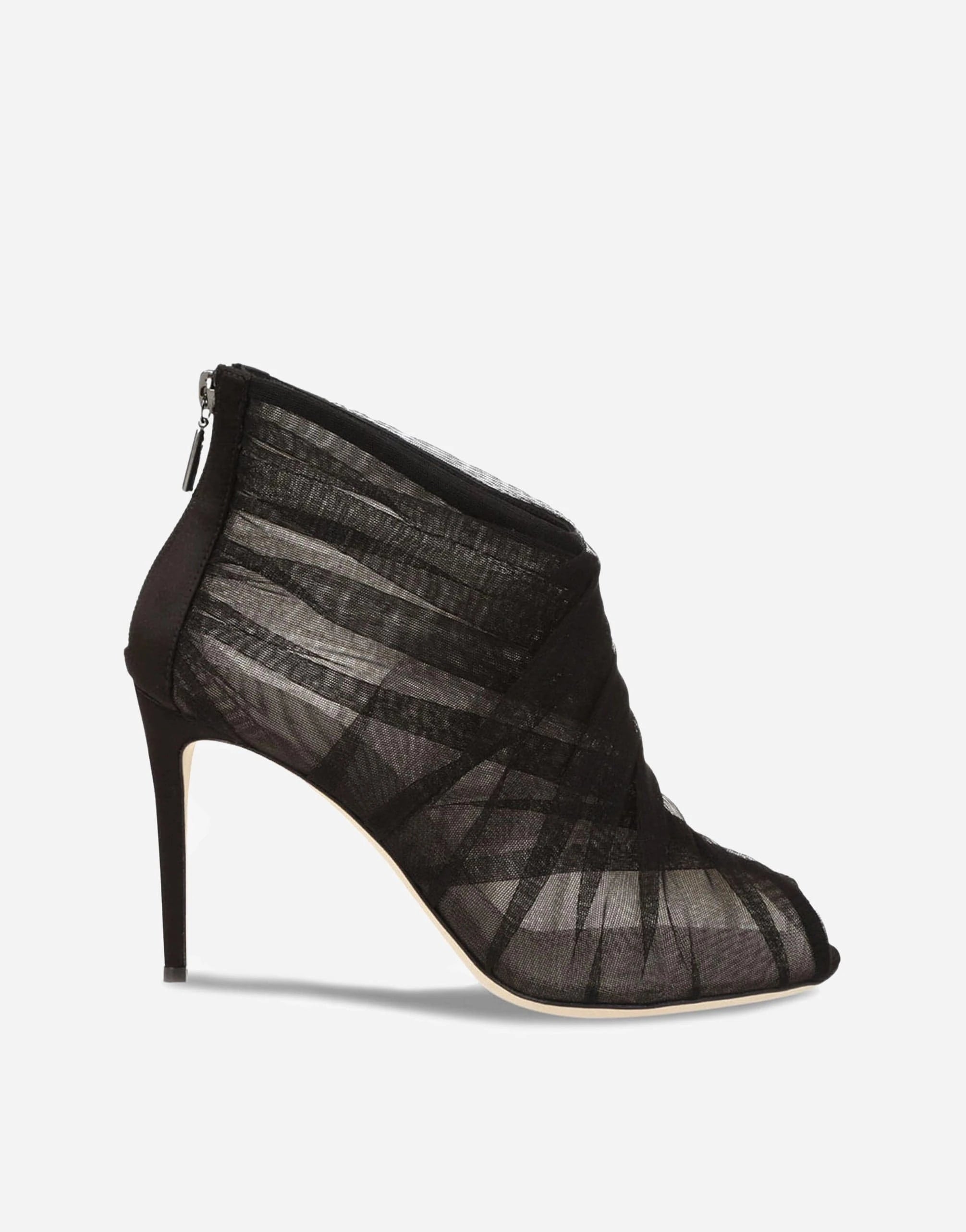 Dolce & Gabbana Black Stretch Tulle Open-Toe Booties