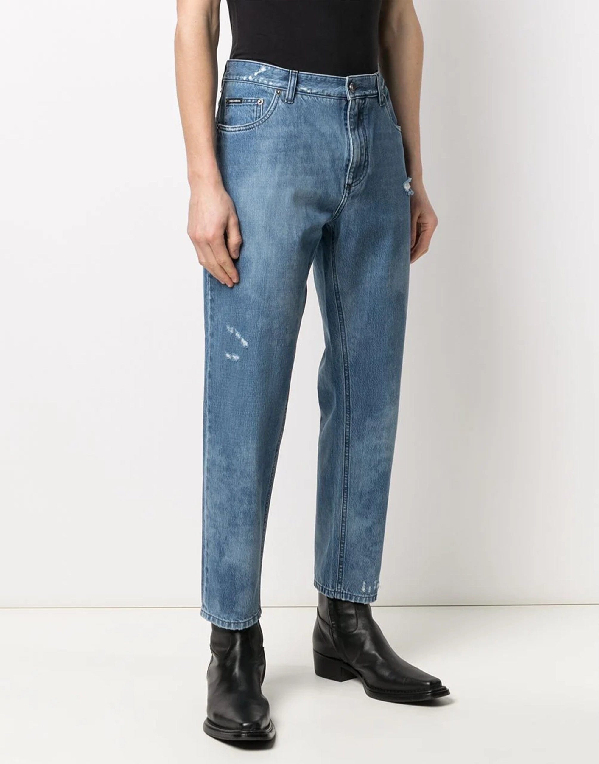 Dolce & Gabbana Bleached Effect Cropped Jeans