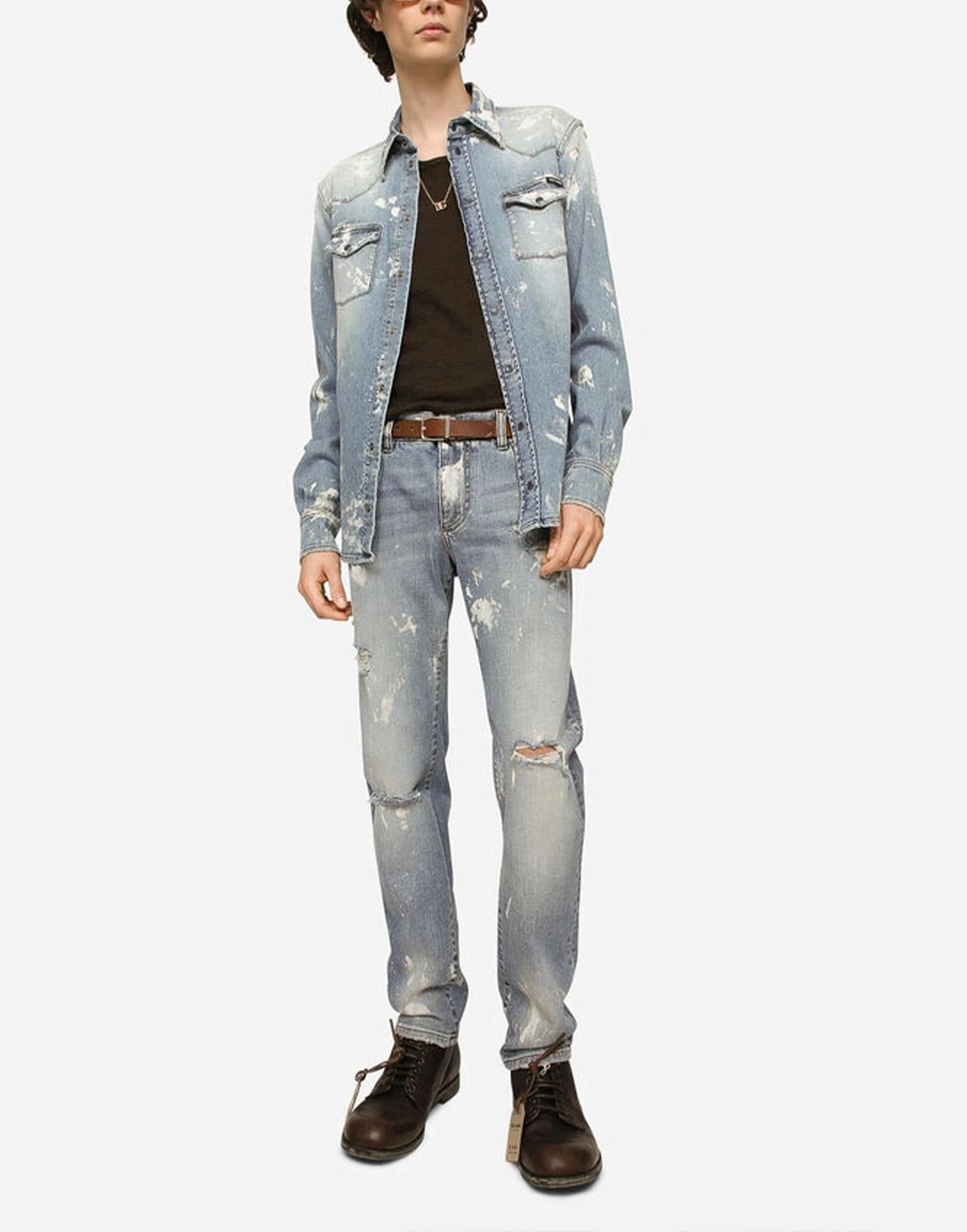 Dolce & Gabbana Bleached Slim-Fit Stretch Denim Jeans