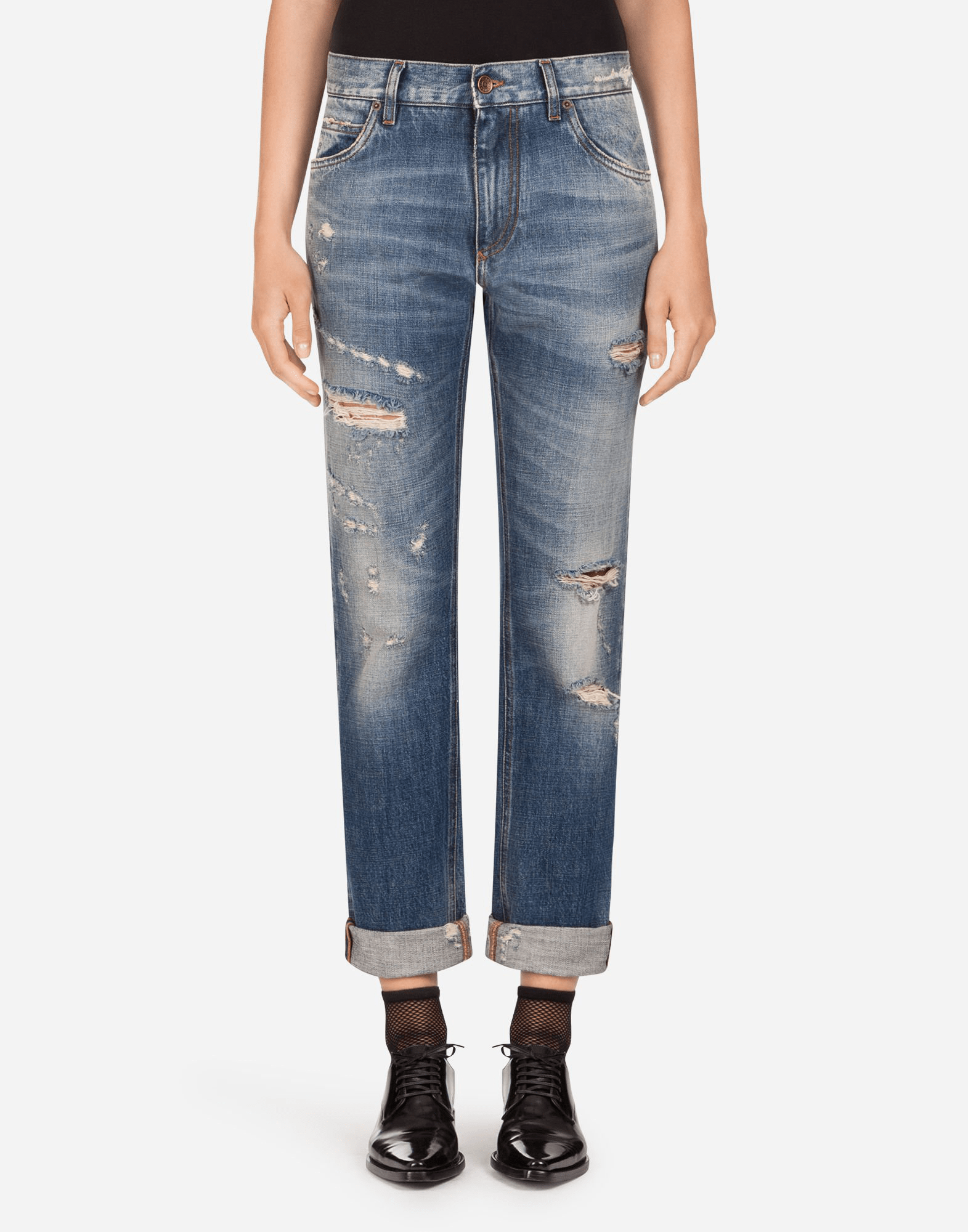 Dolce & Gabbana Blue Heart Embroidery Boyfriend Jeans