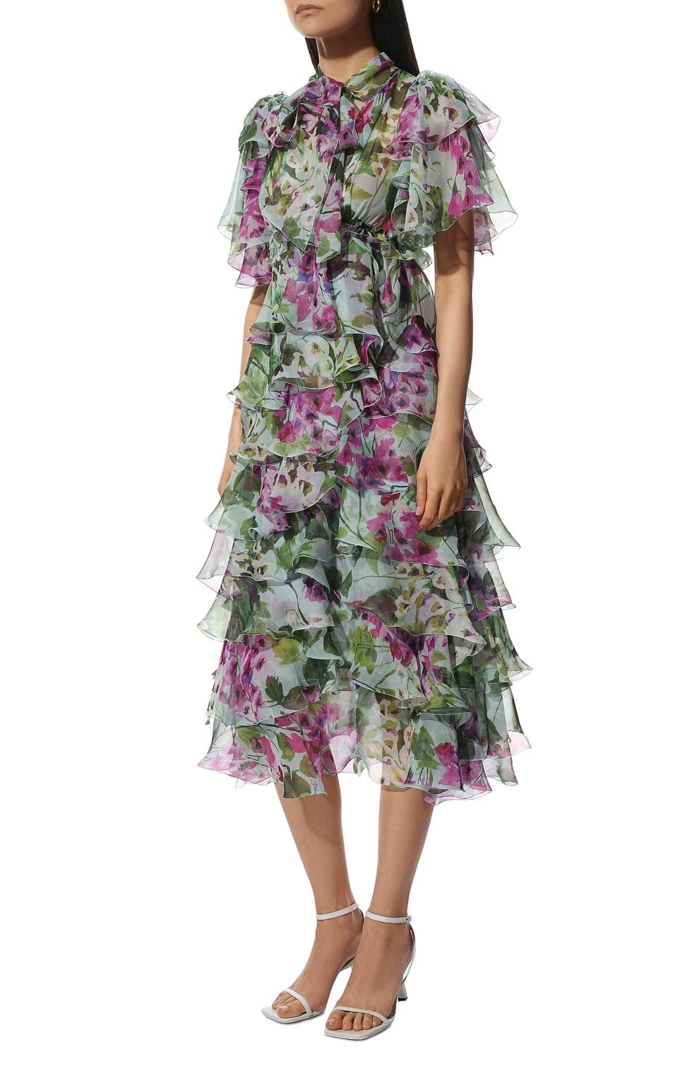 Dolce & Gabbana Bluebell-Print Chiffon Silk Dress