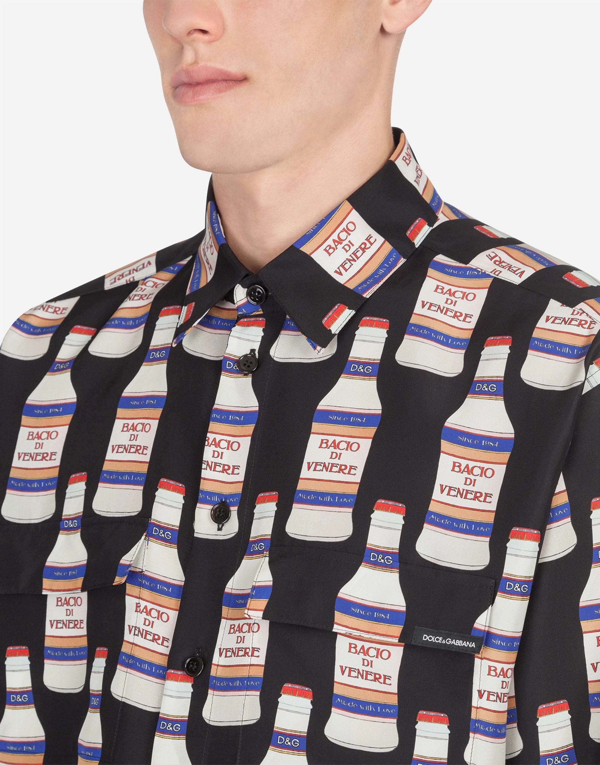 Dolce & Gabbana Bottle Print Silk Shirt