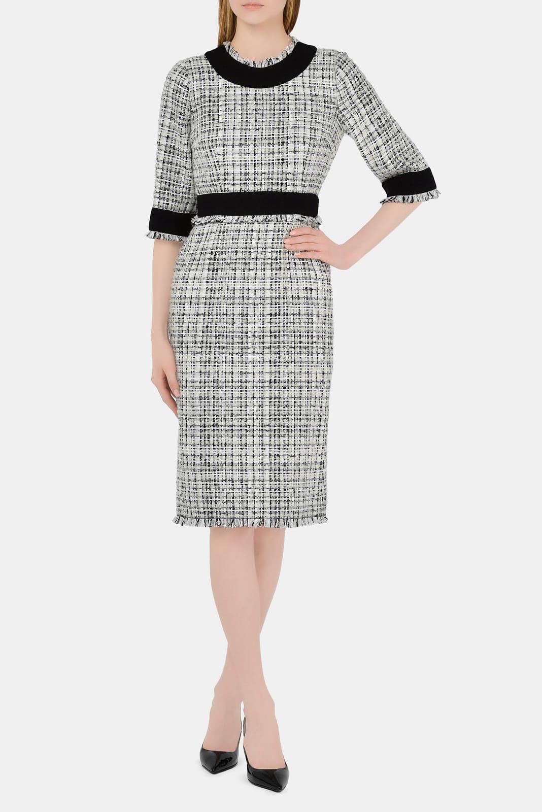 Dolce & Gabbana Dolce & Gabbana Bouclé Tweed Contrast Midi Dress