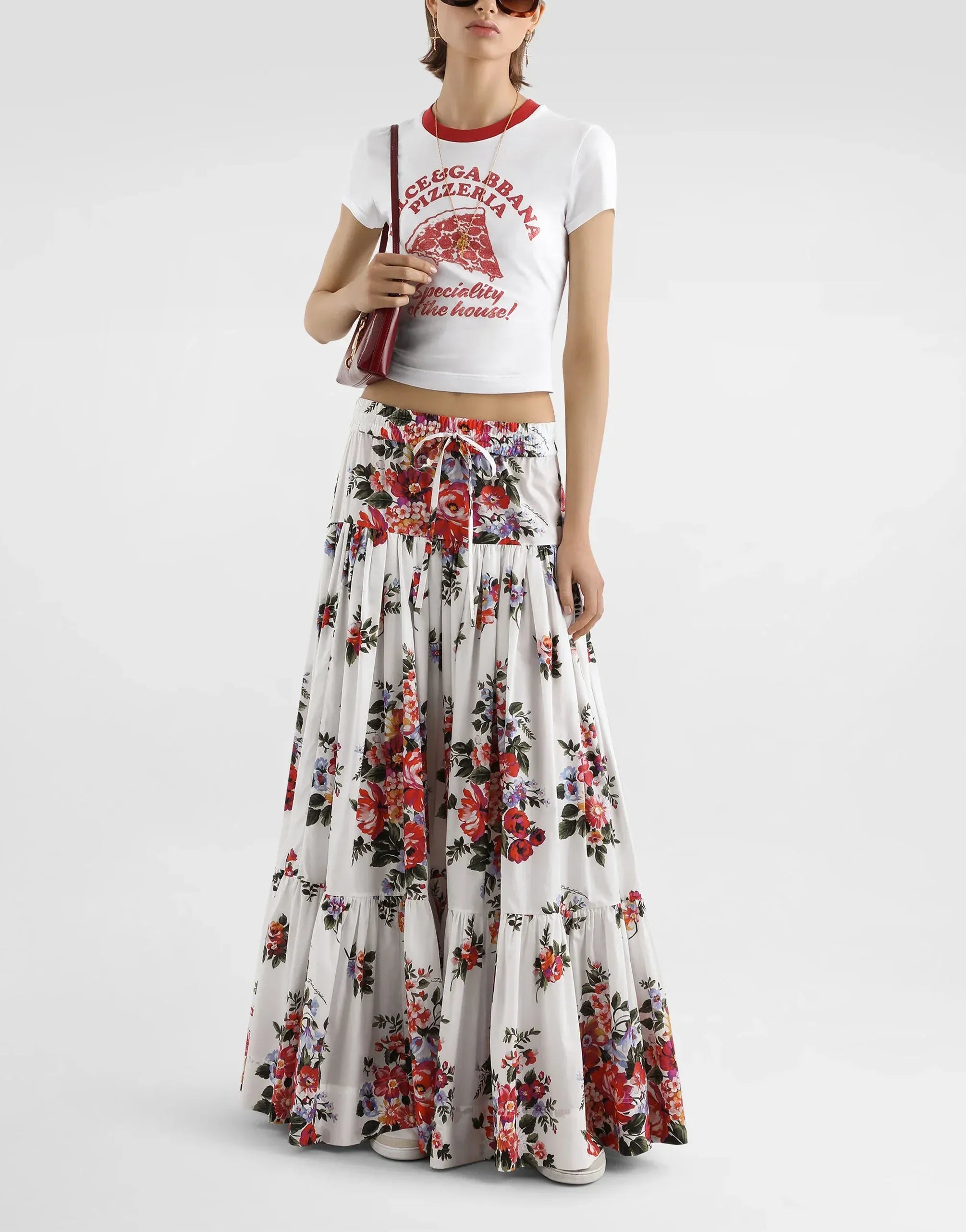 Dolce & Gabbana Bouquet-Print Poplin Long Skirt