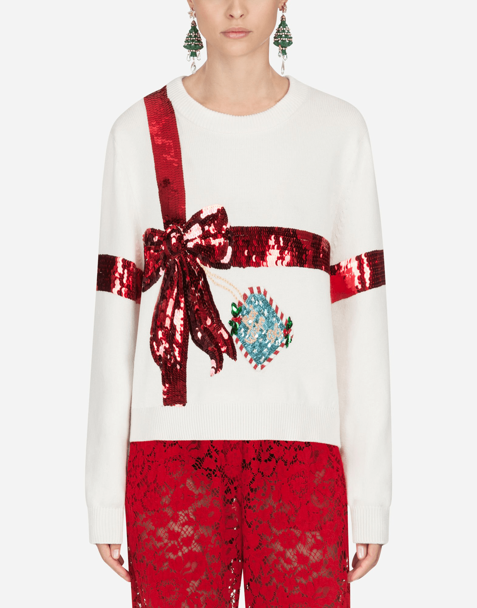 Dolce & Gabbana Bow Sequin-Embellished Knit Sweater