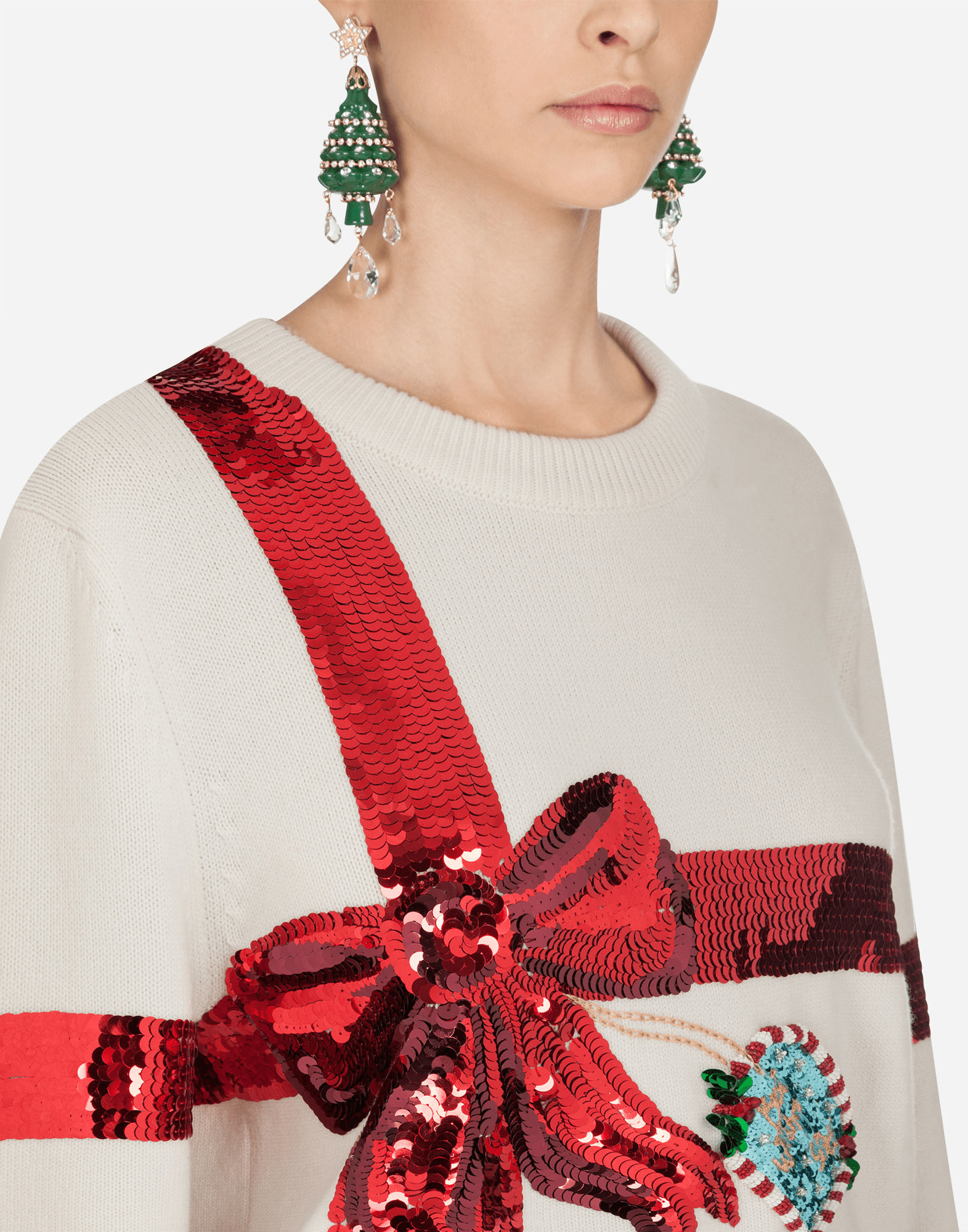 Dolce & Gabbana Bow Sequin-Embellished Knit Sweater