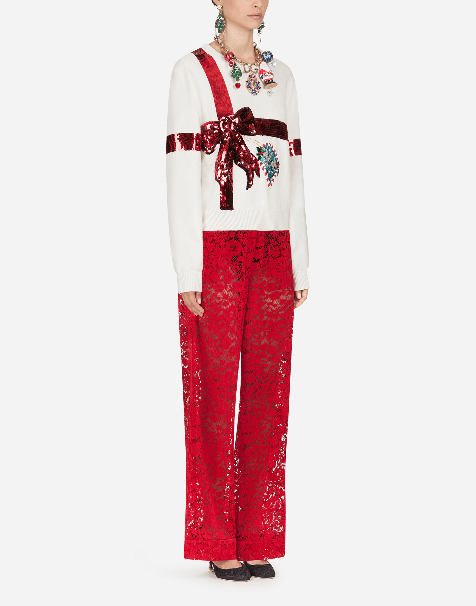 Dolce & Gabbana Bow Sequin-Embellished Knit Sweater