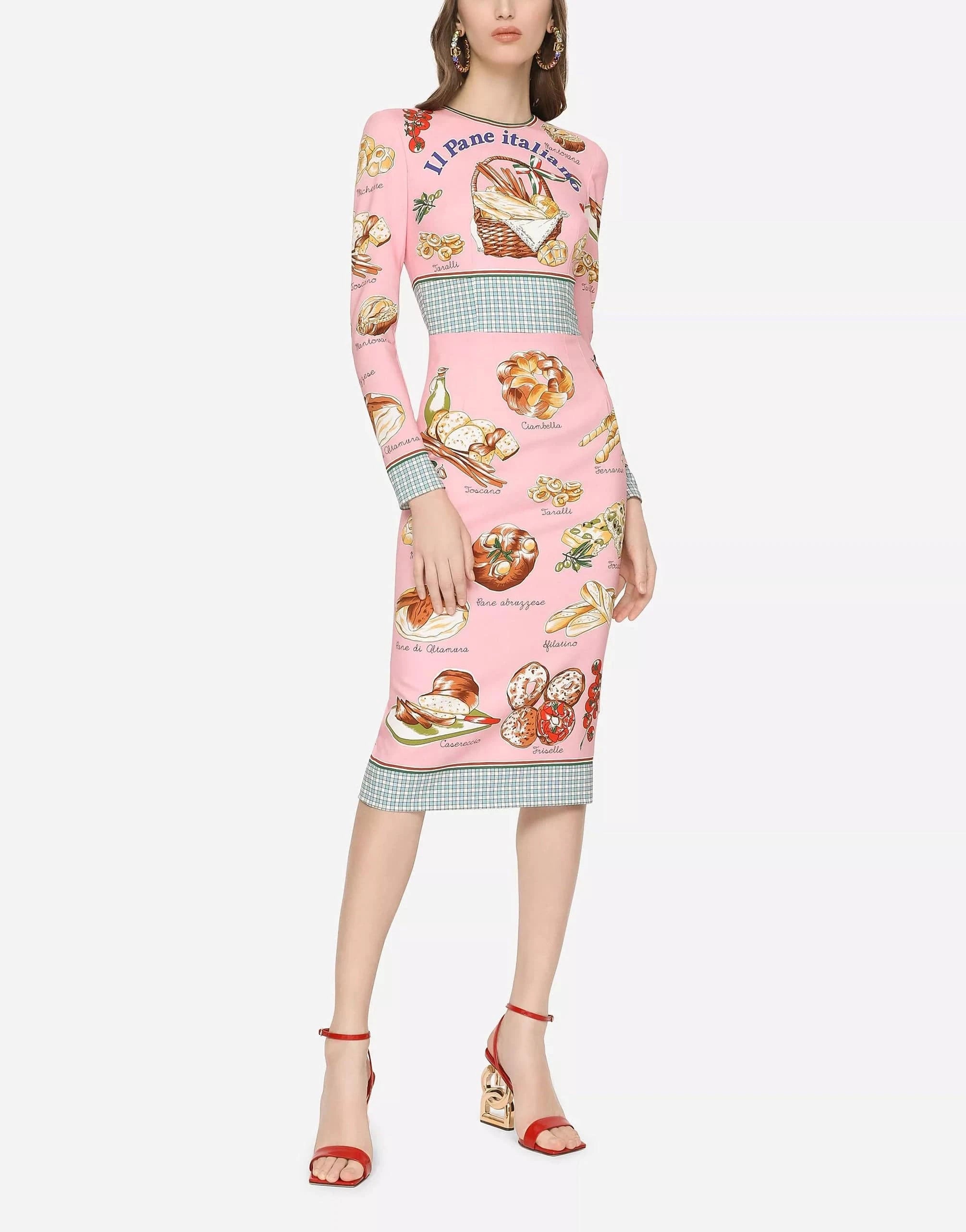 Dolce & Gabbana Bread-Print Charmeuse Silk Dress
