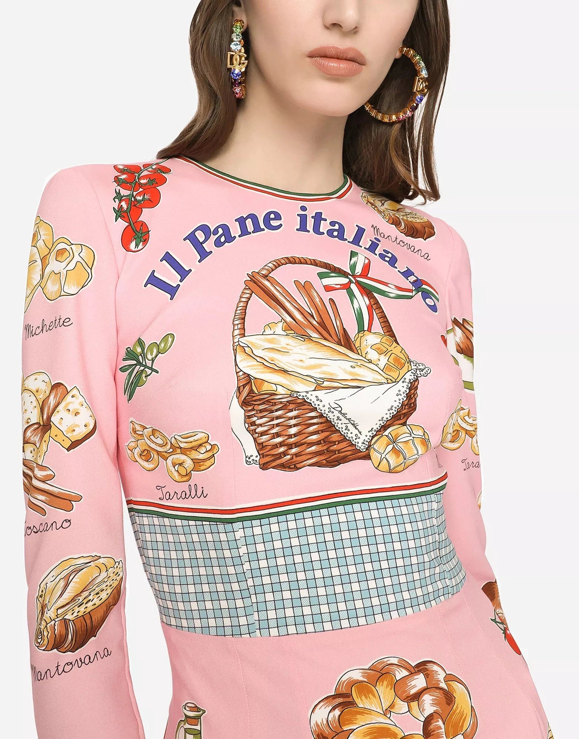 Dolce & Gabbana Bread-Print Charmeuse Silk Dress