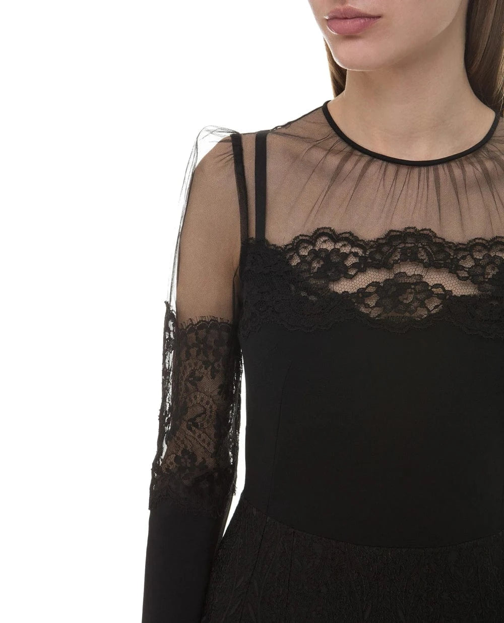 Dolce & Gabbana Brocade Embellished Tulle Lace Midi Dress